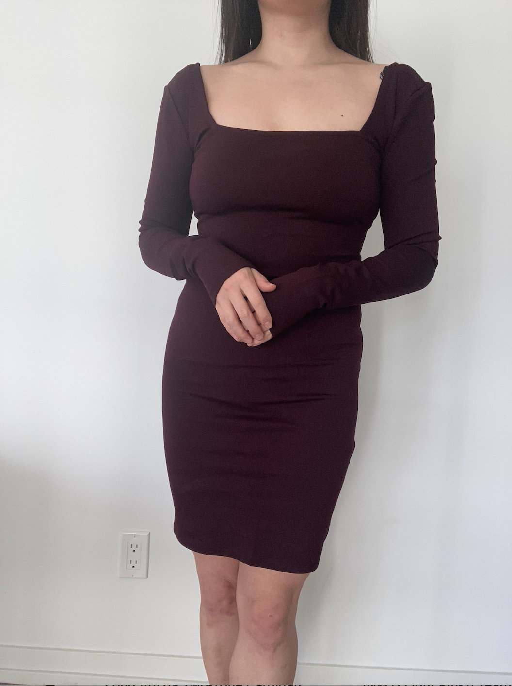 [NEW] Maroon Long-Sleeve Square Neck Dress