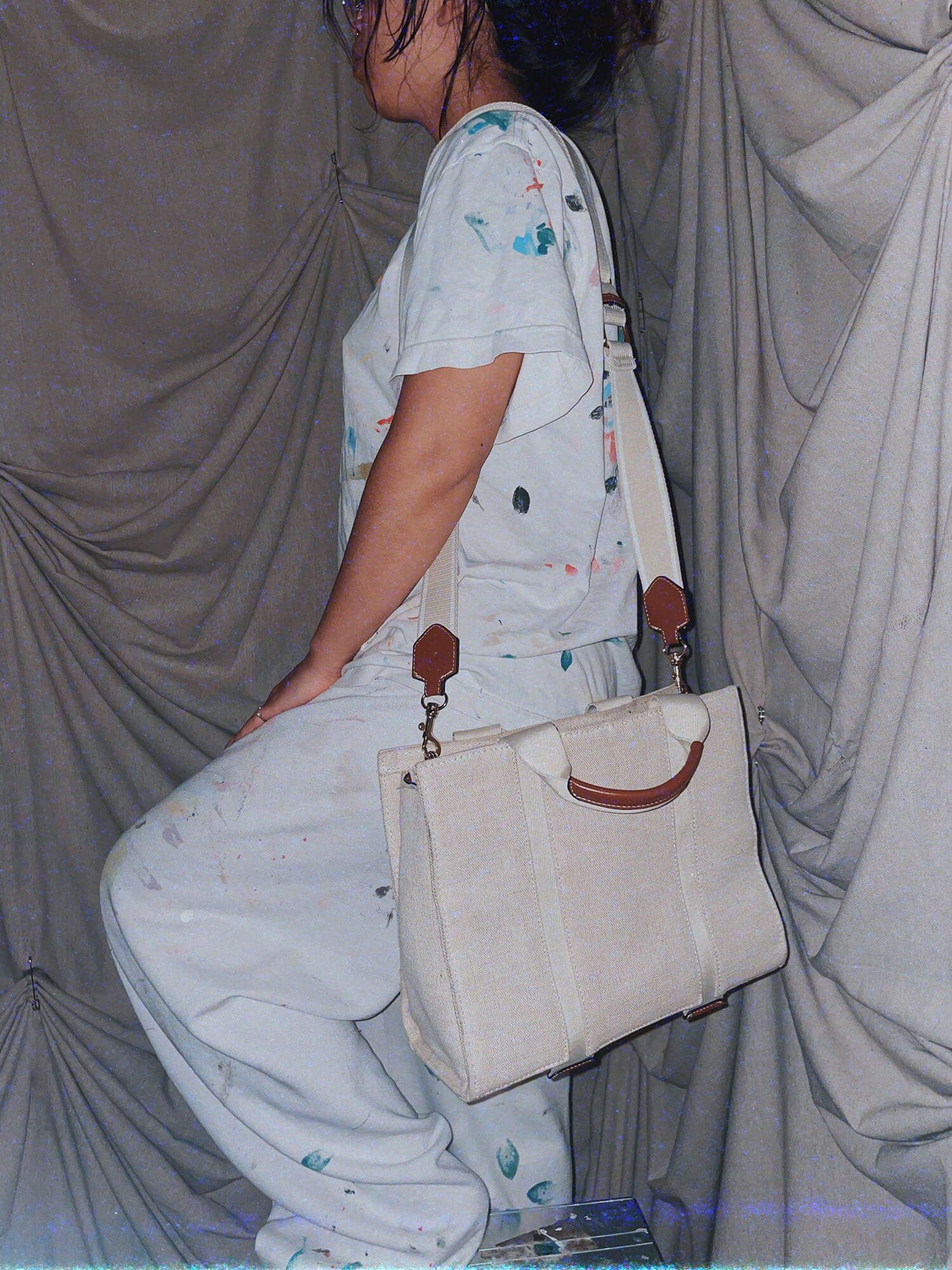 off white canvas canvas purse / crossover bag - photo 2