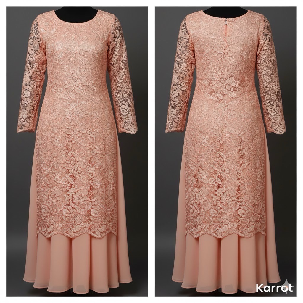 Elegant Peach Lace Maxi Dress - Full Length Evening Gown - photo 4