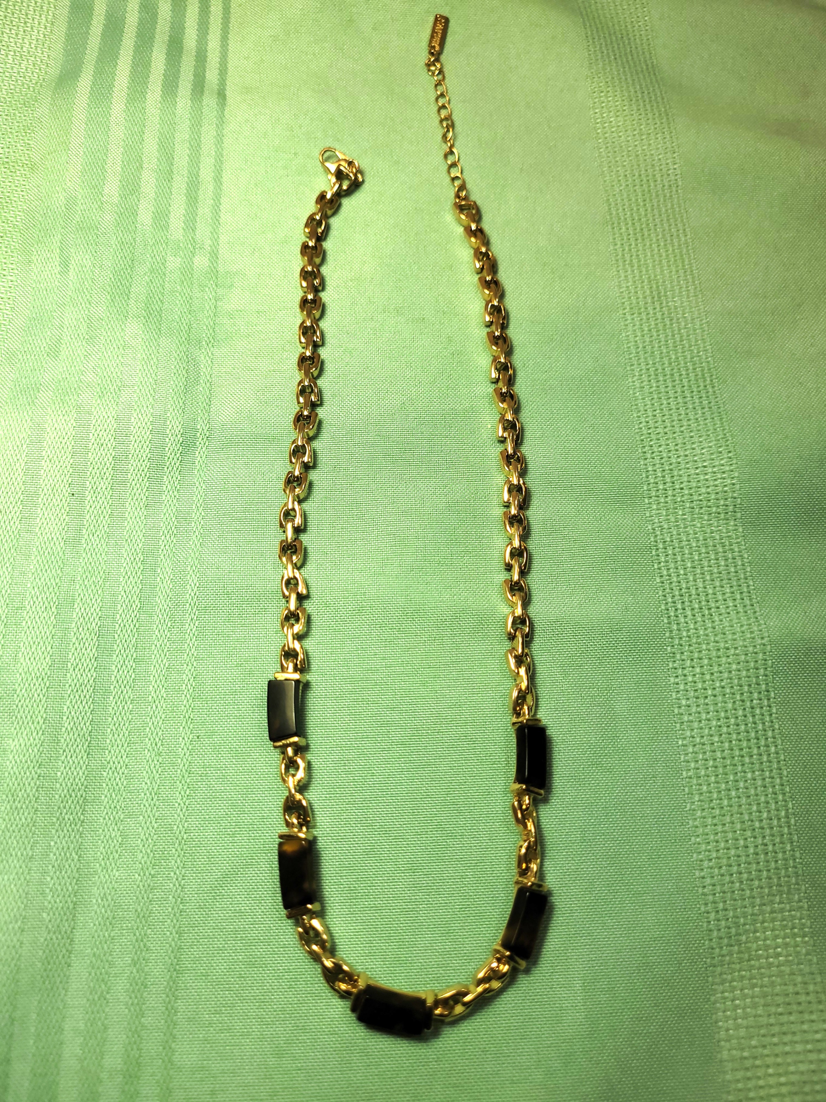 1984 NAPIER Gold Tone & Tortoise Lucite Link Choker Necklace 19” - photo 2