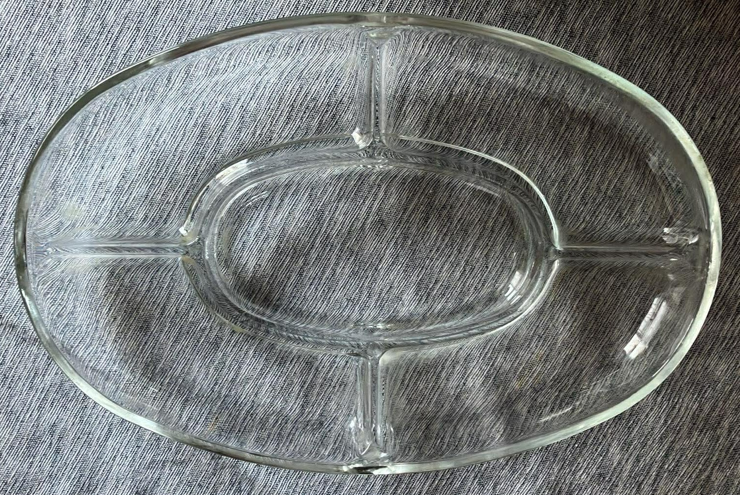 Vintage Oval Clear Glass Divided Serving Dish - 12 Inches