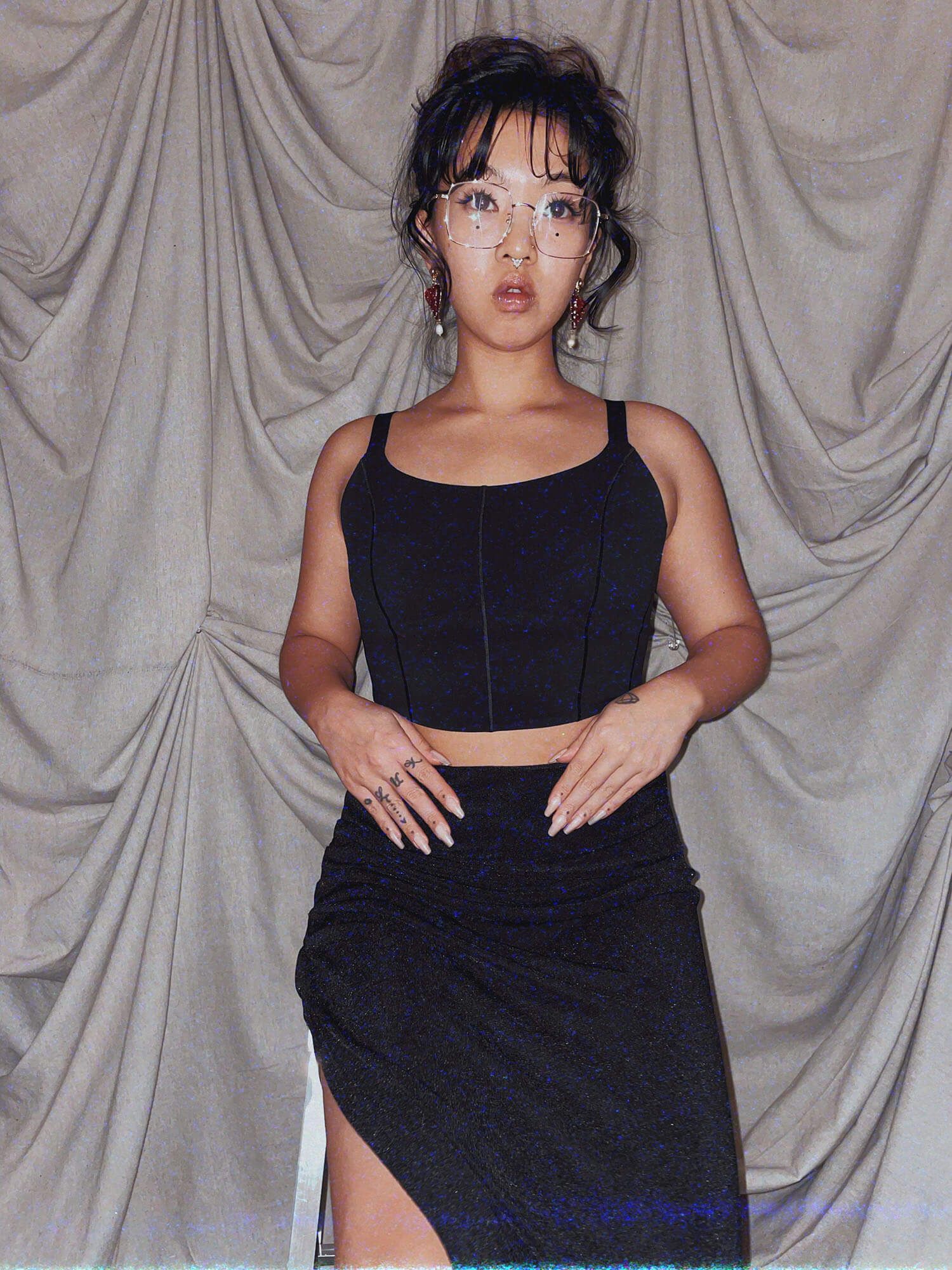Sparkle Skirt ★ black maxi high slit ruched long - photo 3