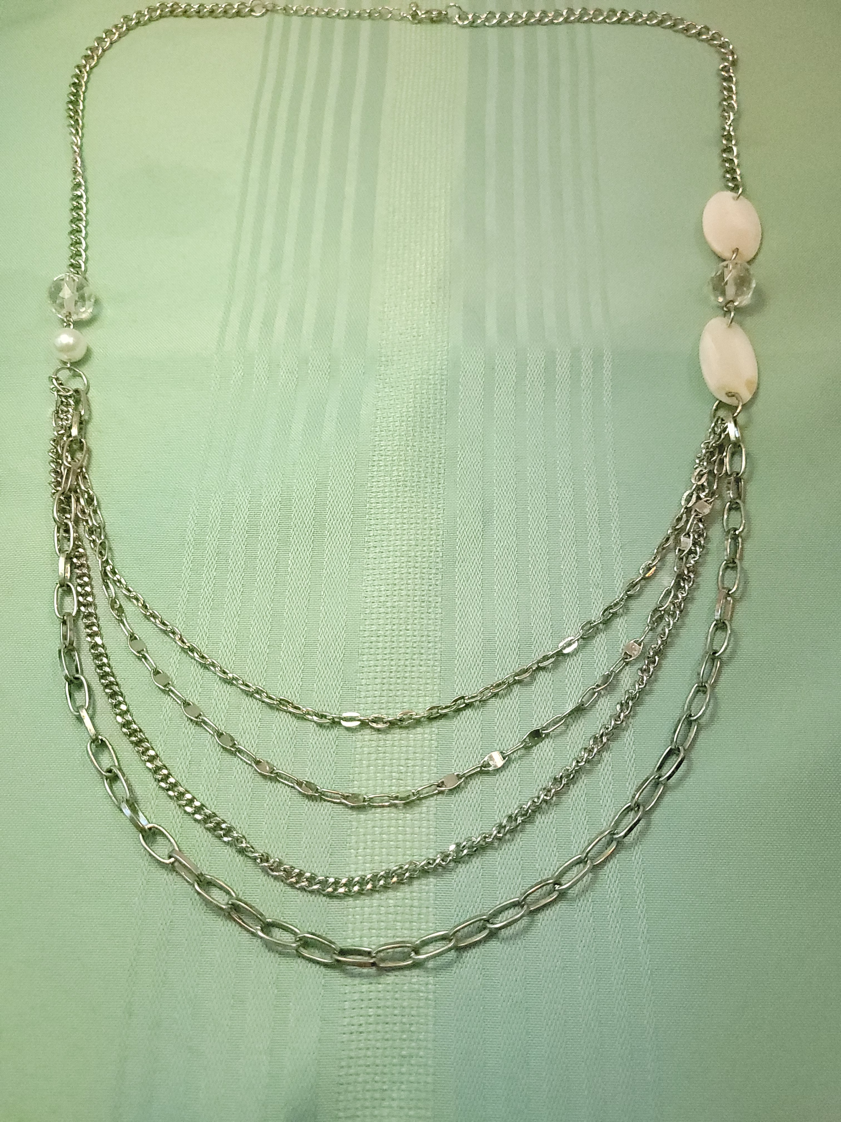Vintage 4-Strand Silver Tone Statement Necklace 37"