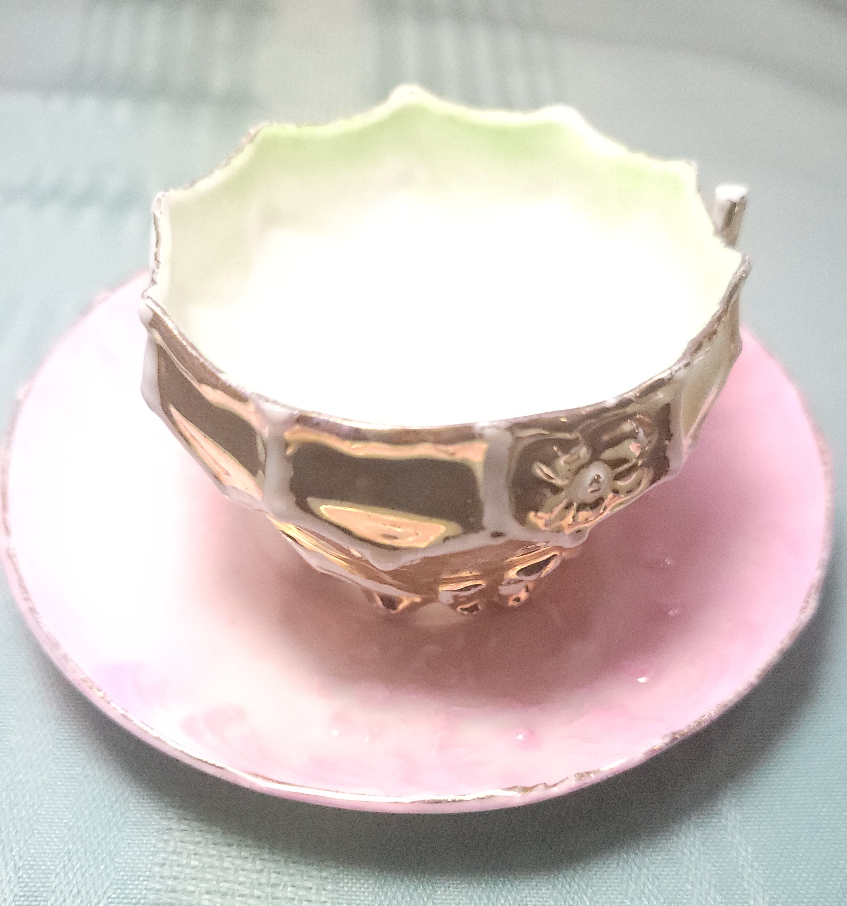 1940s Occupied Japan Demitasse Cup & Saucer Gold Moriage - Pink