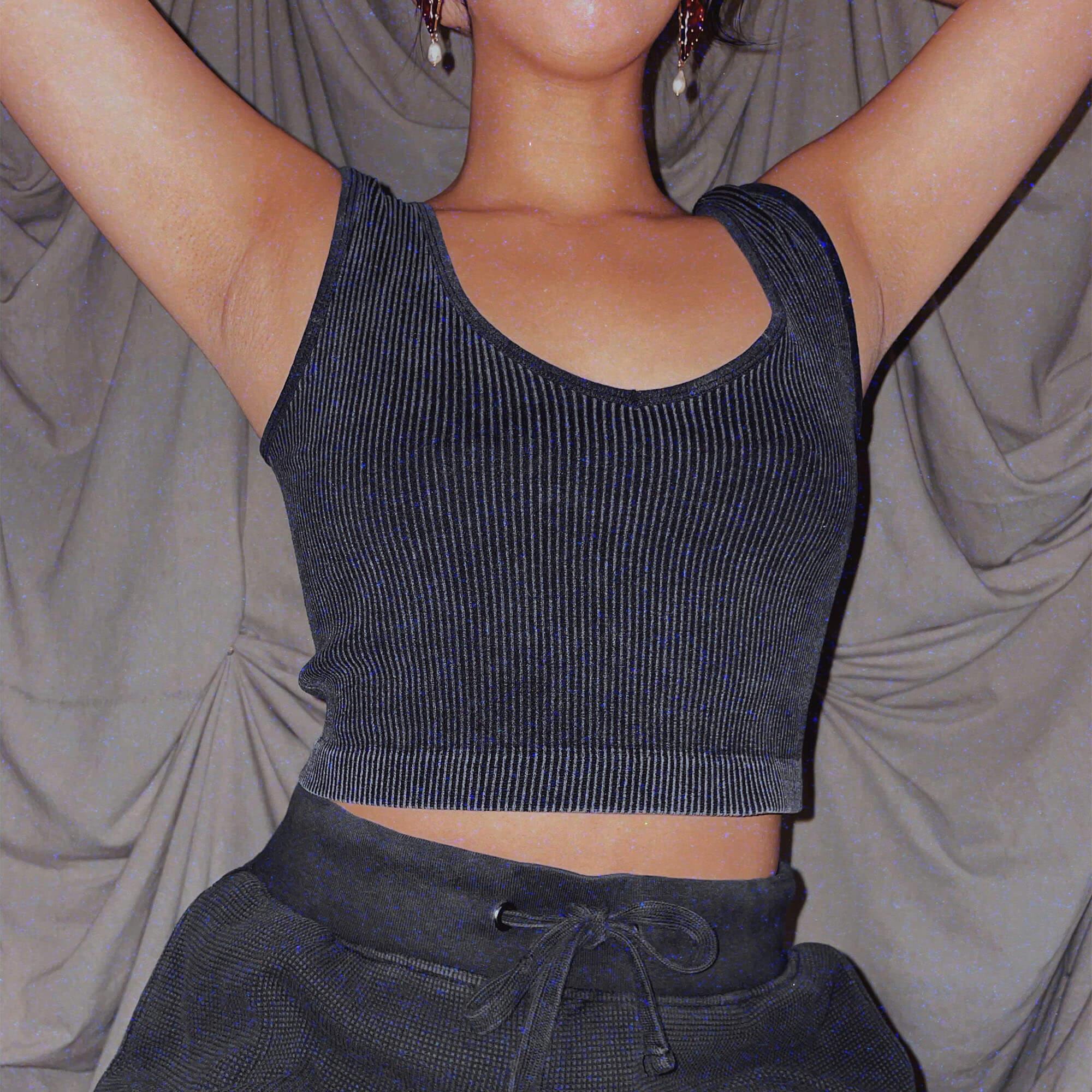 grey black acid wash crop top shirt
