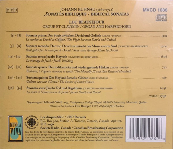 Johann Kuhnau - Sonates Bibliques Luc Beausejour CD - photo 2