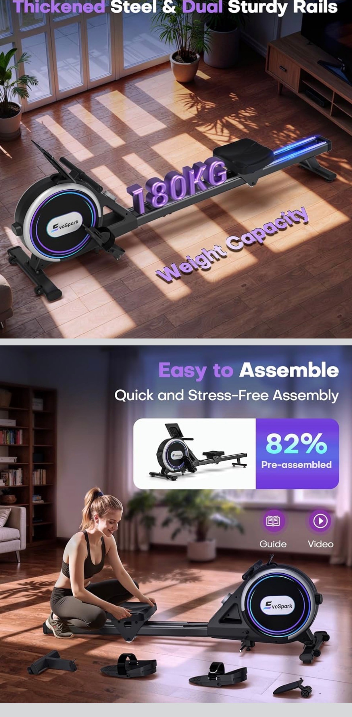 Rowing Machine Magnetic 16/32 Level Resistant Double Slide R APP - photo 3