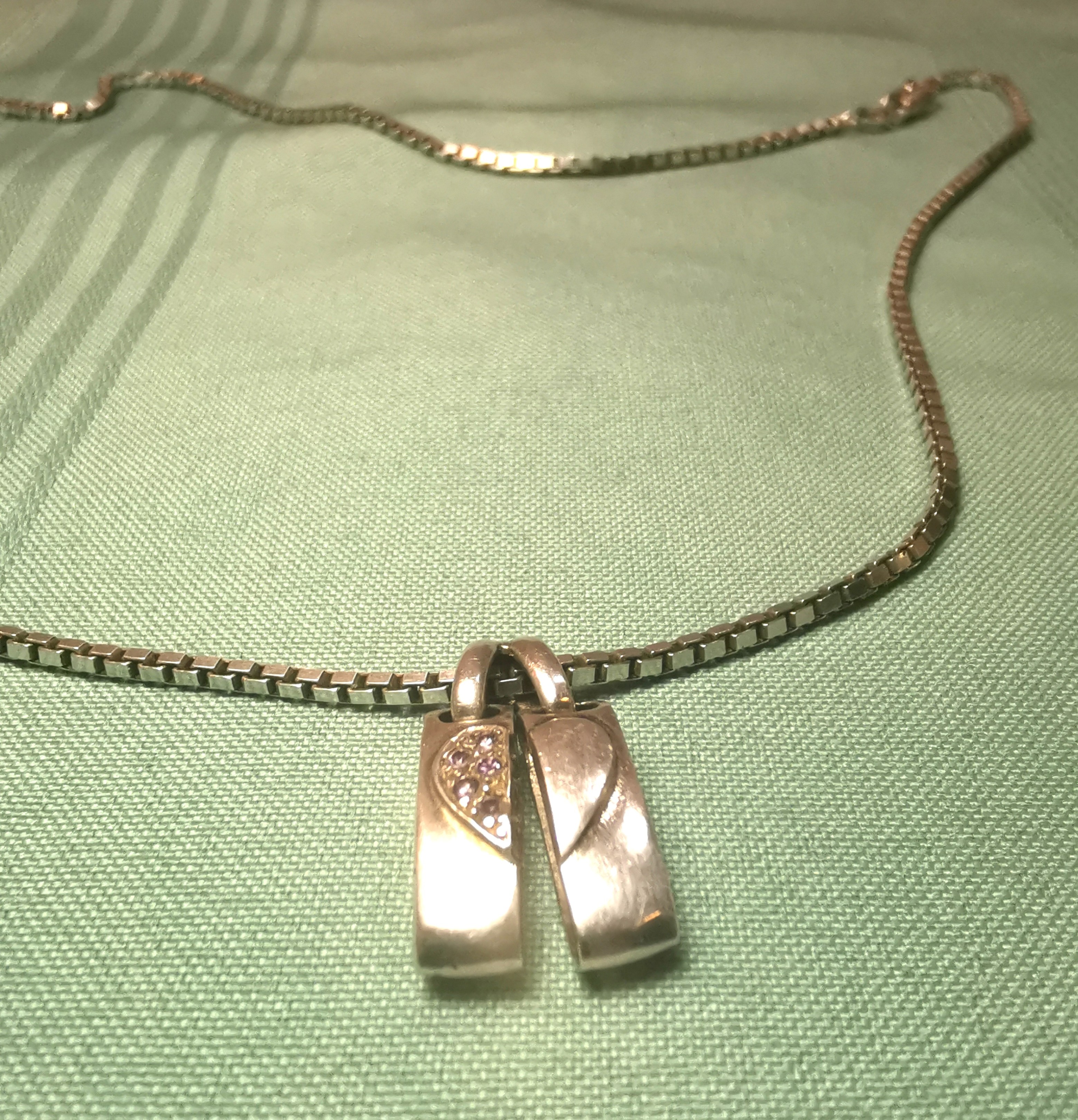 ITALY Sterling Silver 17g Box Chain and Heart Pendant Both 925 - photo 2