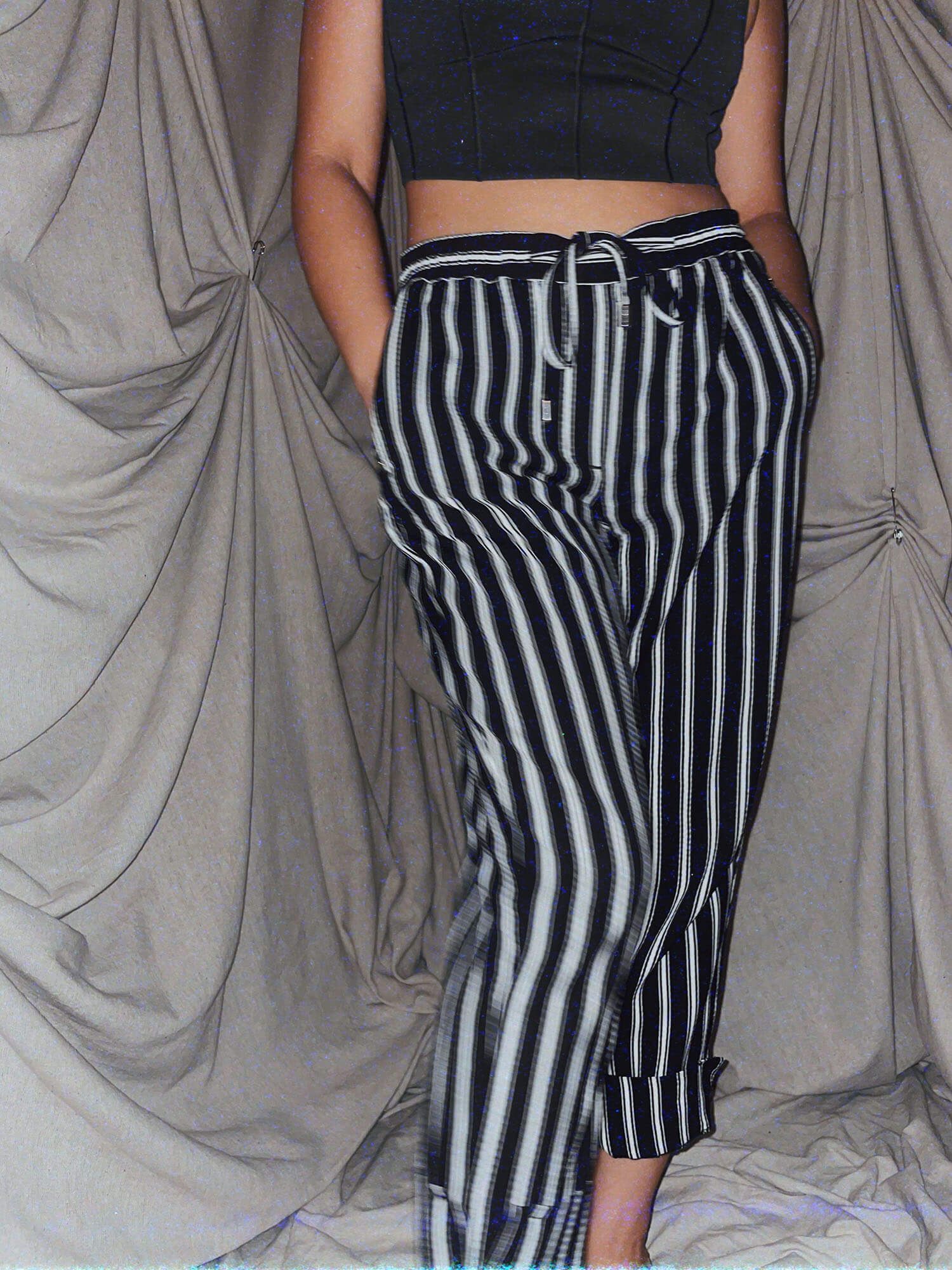Black and White Stripe Jogger Pants - photo 3