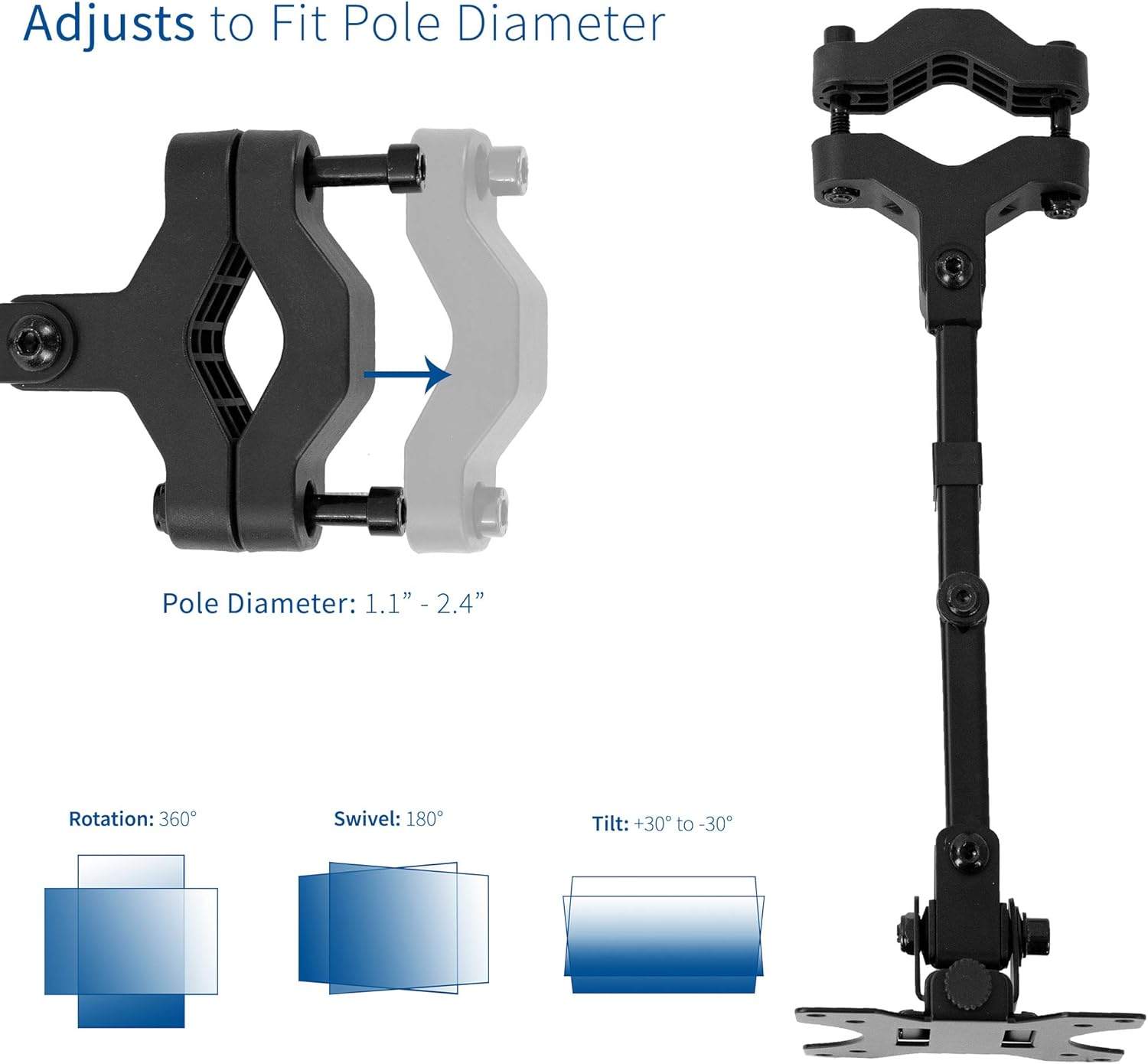 New VIVO Full Motion Pole Mount Monitor Arm with Removable Plate - photo 3