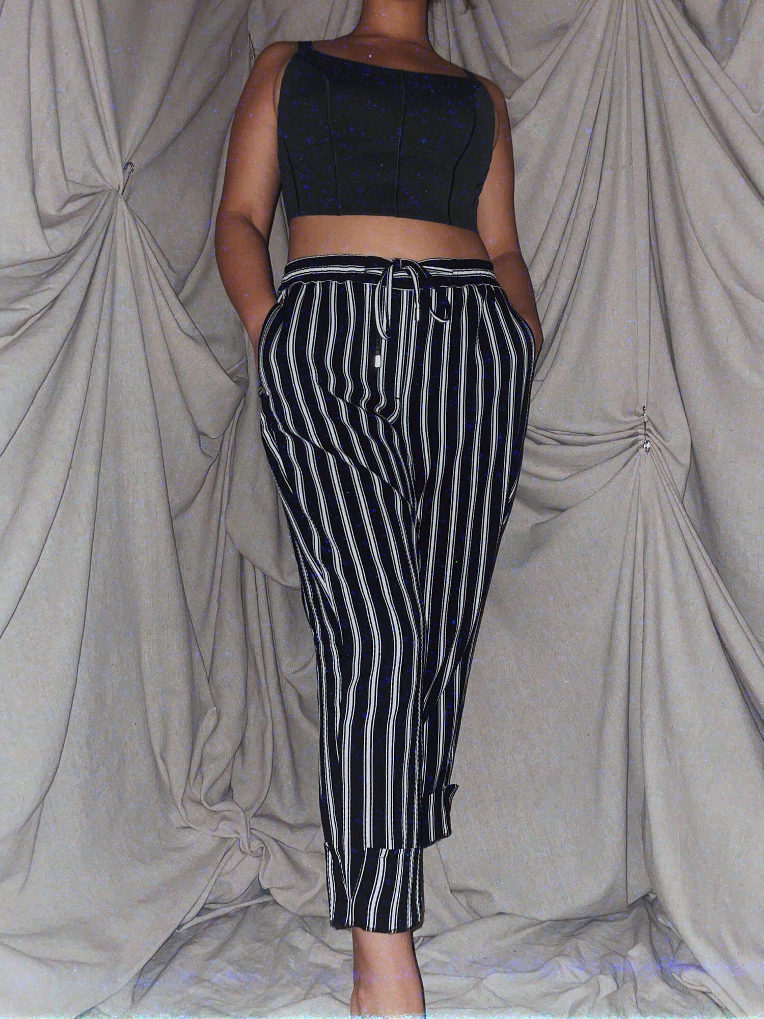 Black and White Stripe Jogger Pants - photo 2