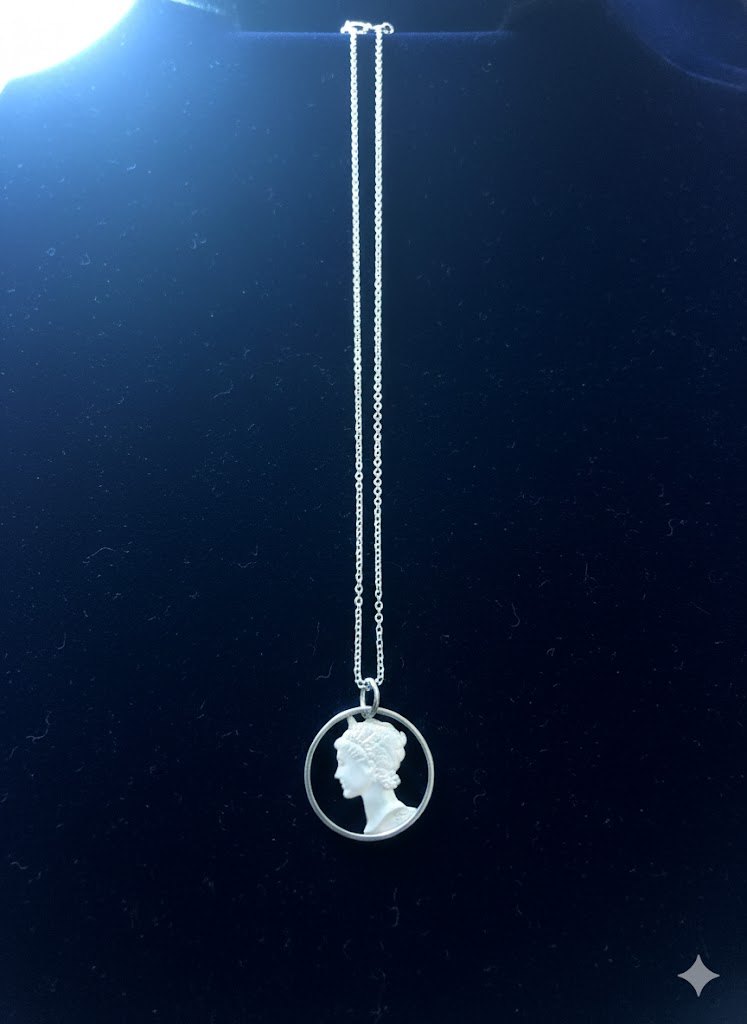 Vintage Hand Cut Mercury Dime Pendant Necklace Sterling Silver