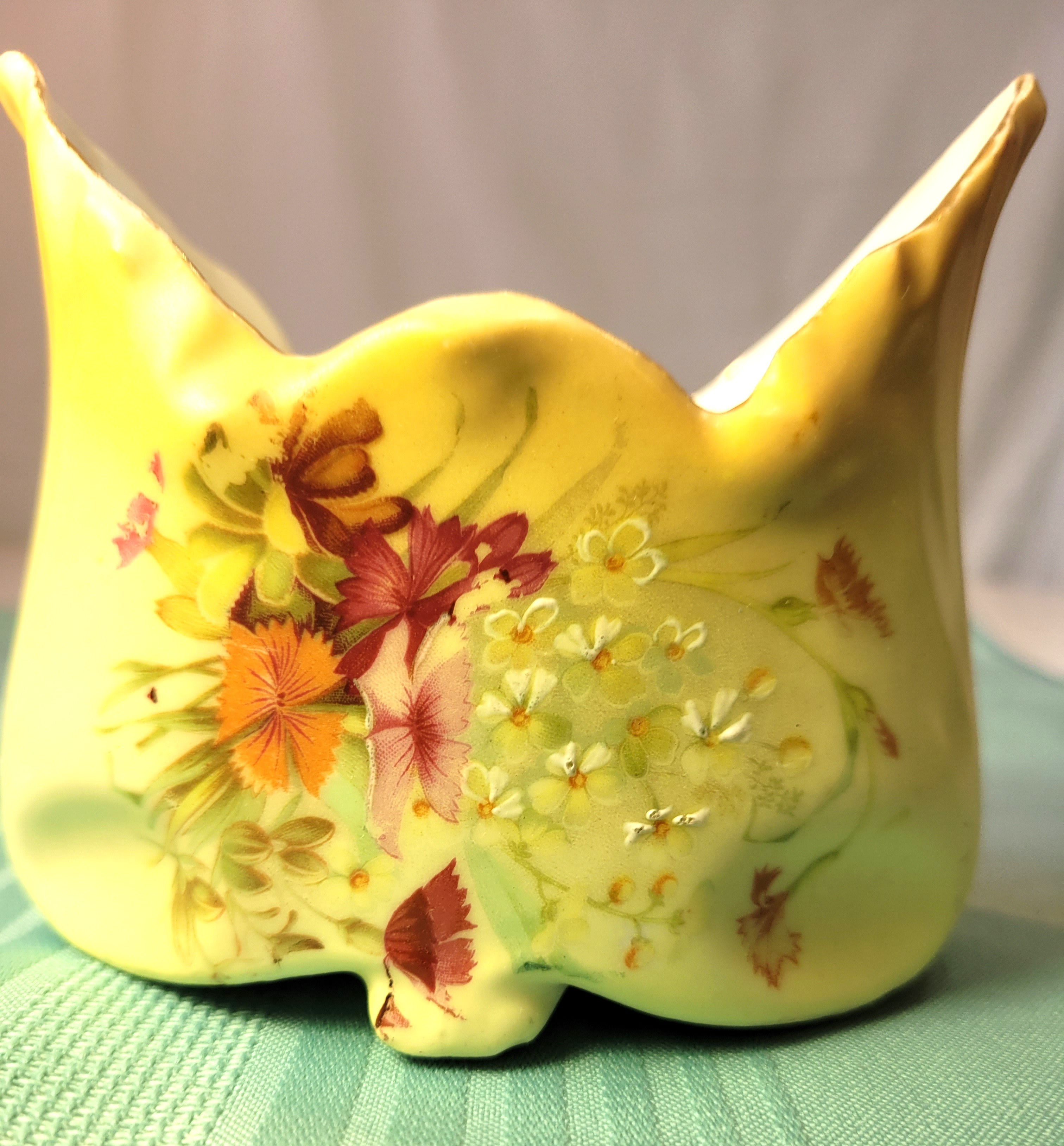 1950s Japan Hand Painted Porcelain Basket Planter Yellow Floral - photo 5