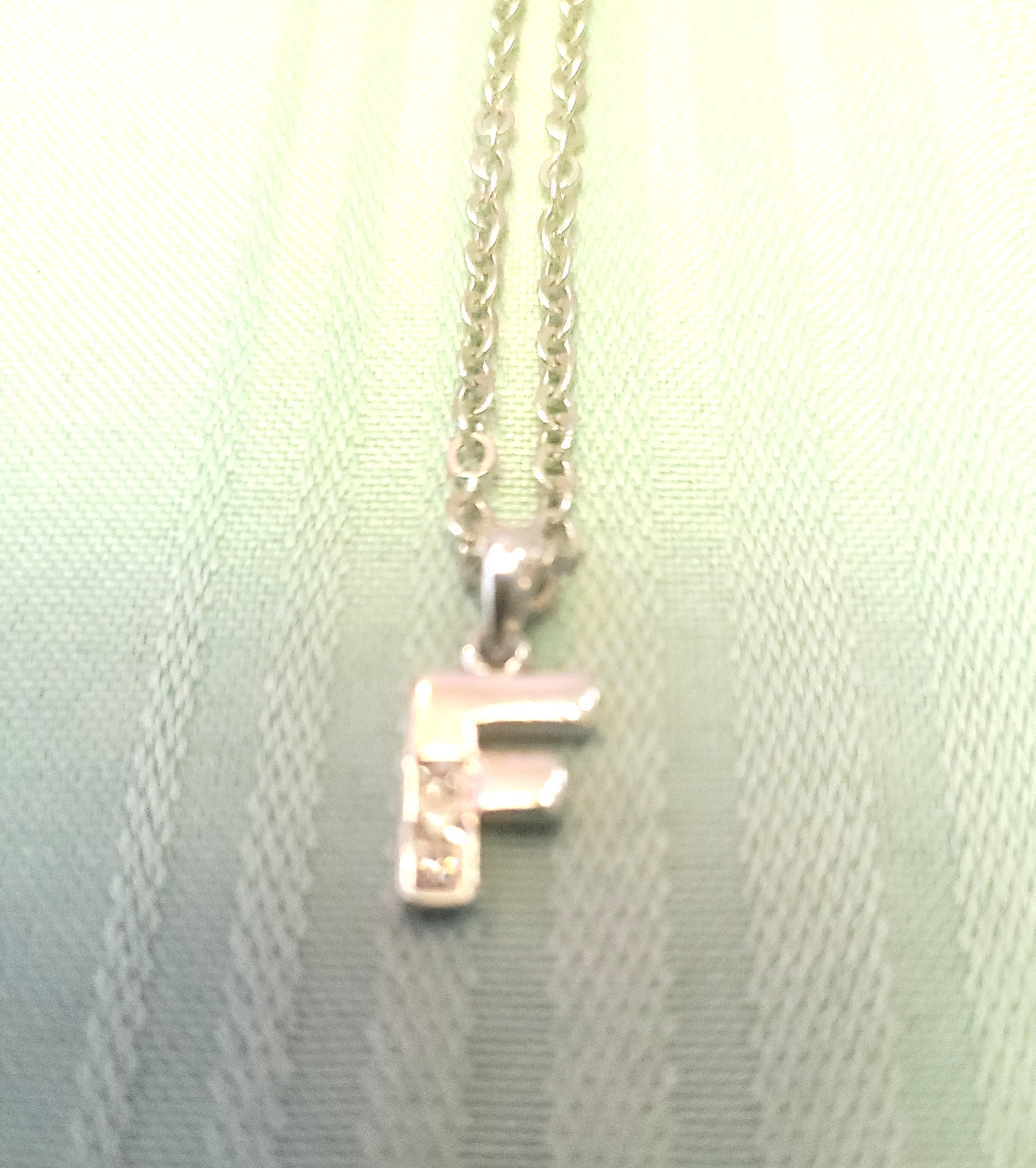 Block Letter F Initial Pendant Pavé Crystal Silver Tone Necklace - photo 5