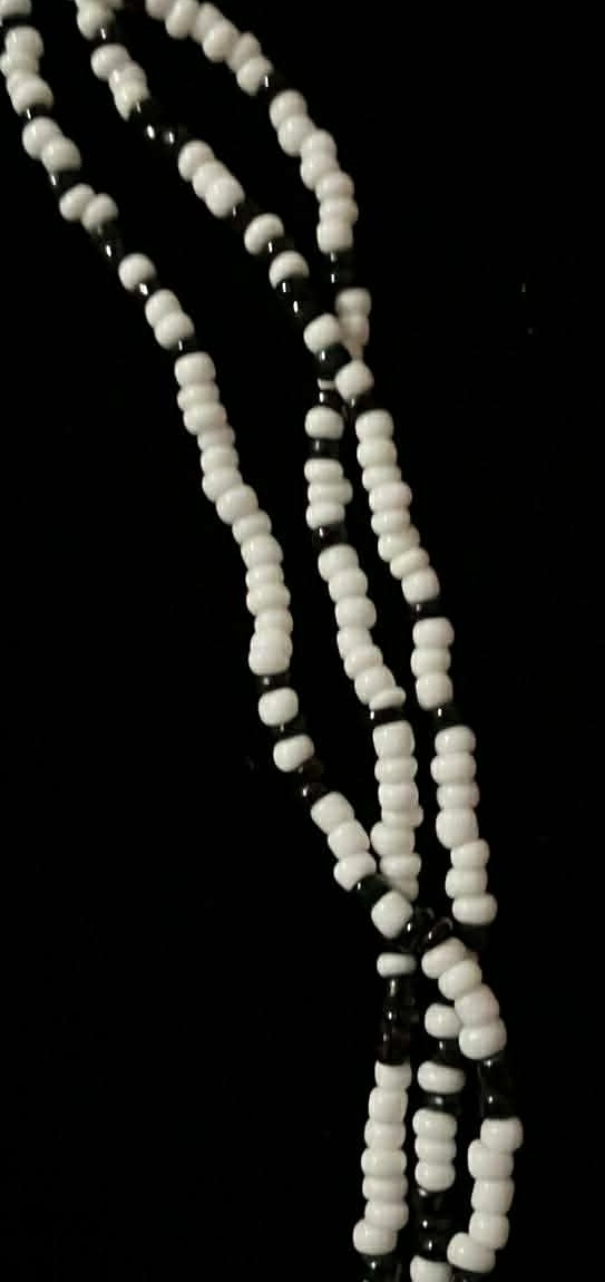 Three Strand Black and White Seed bead Necklace - 16 Inches - photo 2