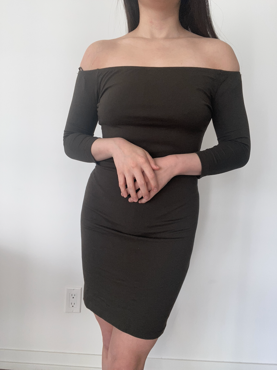 [NEW] Olive Green Off-Shoulder Bodycon Dress - photo 2