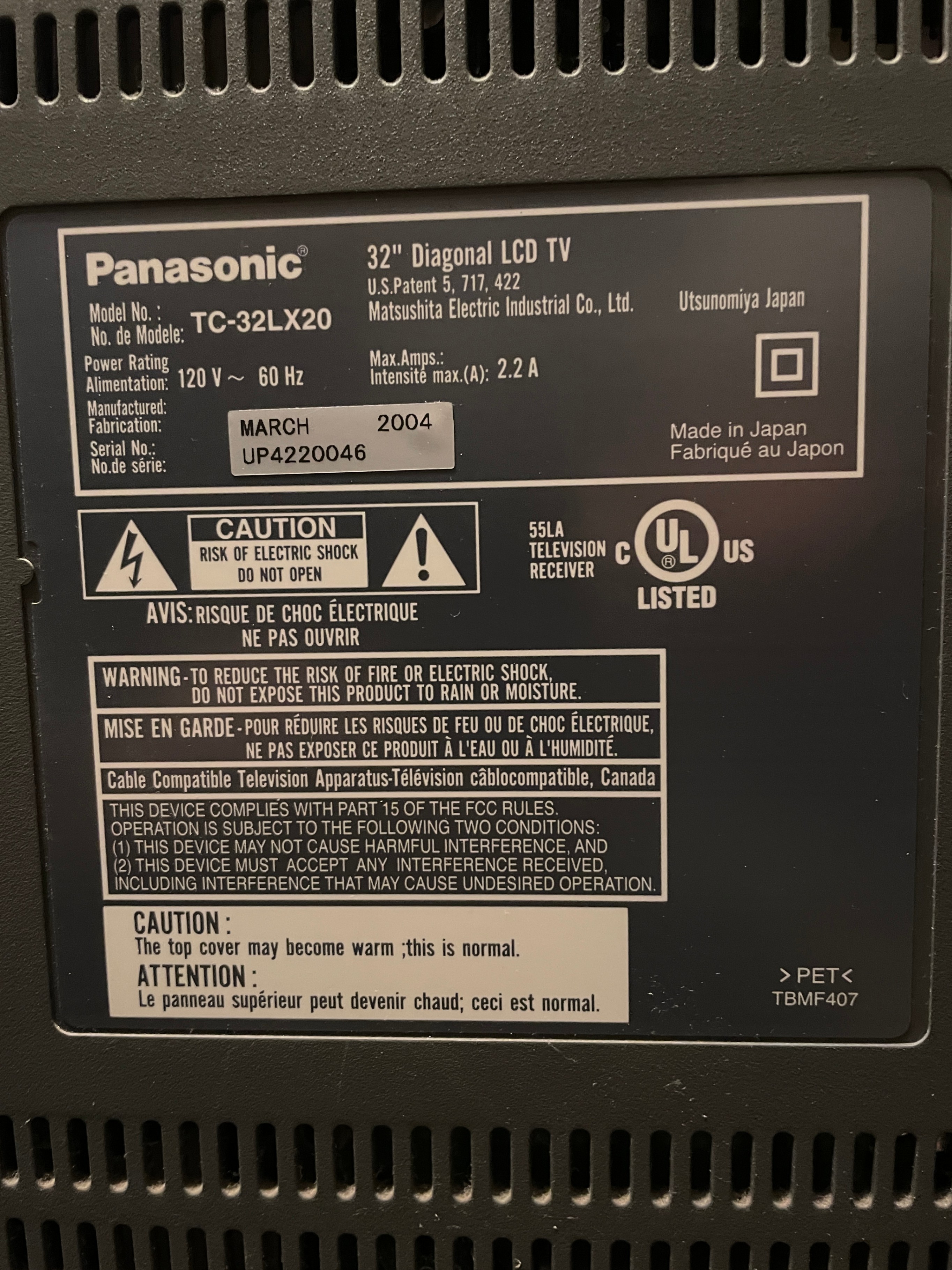 Panasonic 32" LCD TV