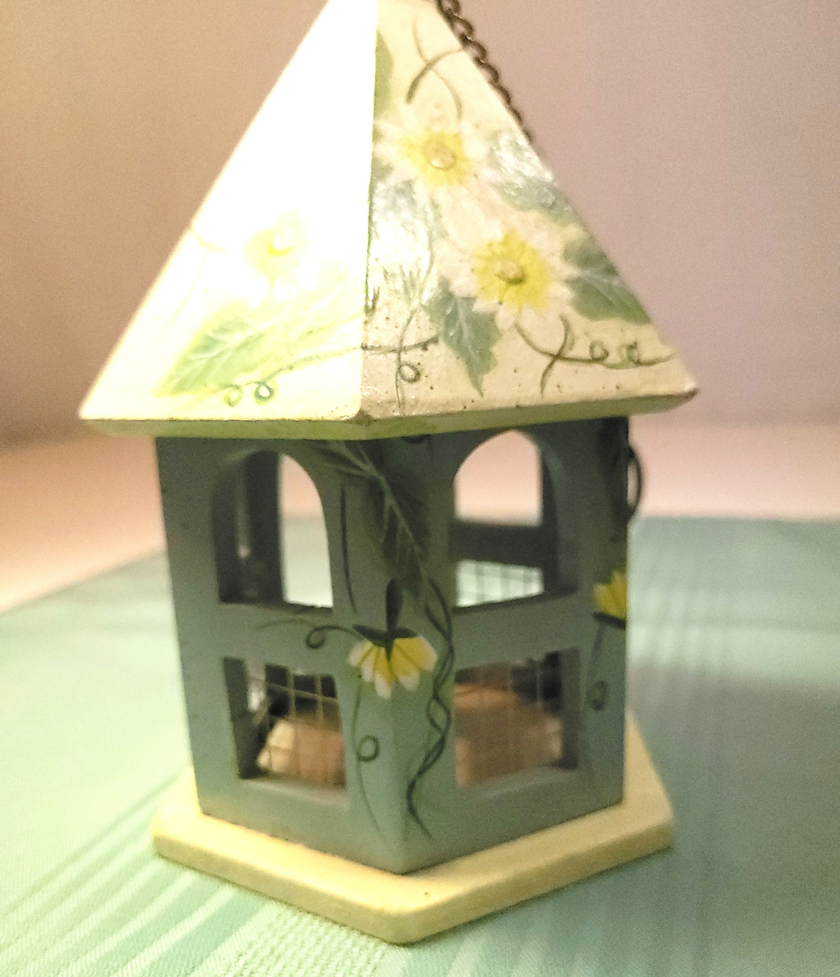 90s Hand Painted Wooden Birdhouse  Hexagon Gazebo Garden 7.25" - photo 2