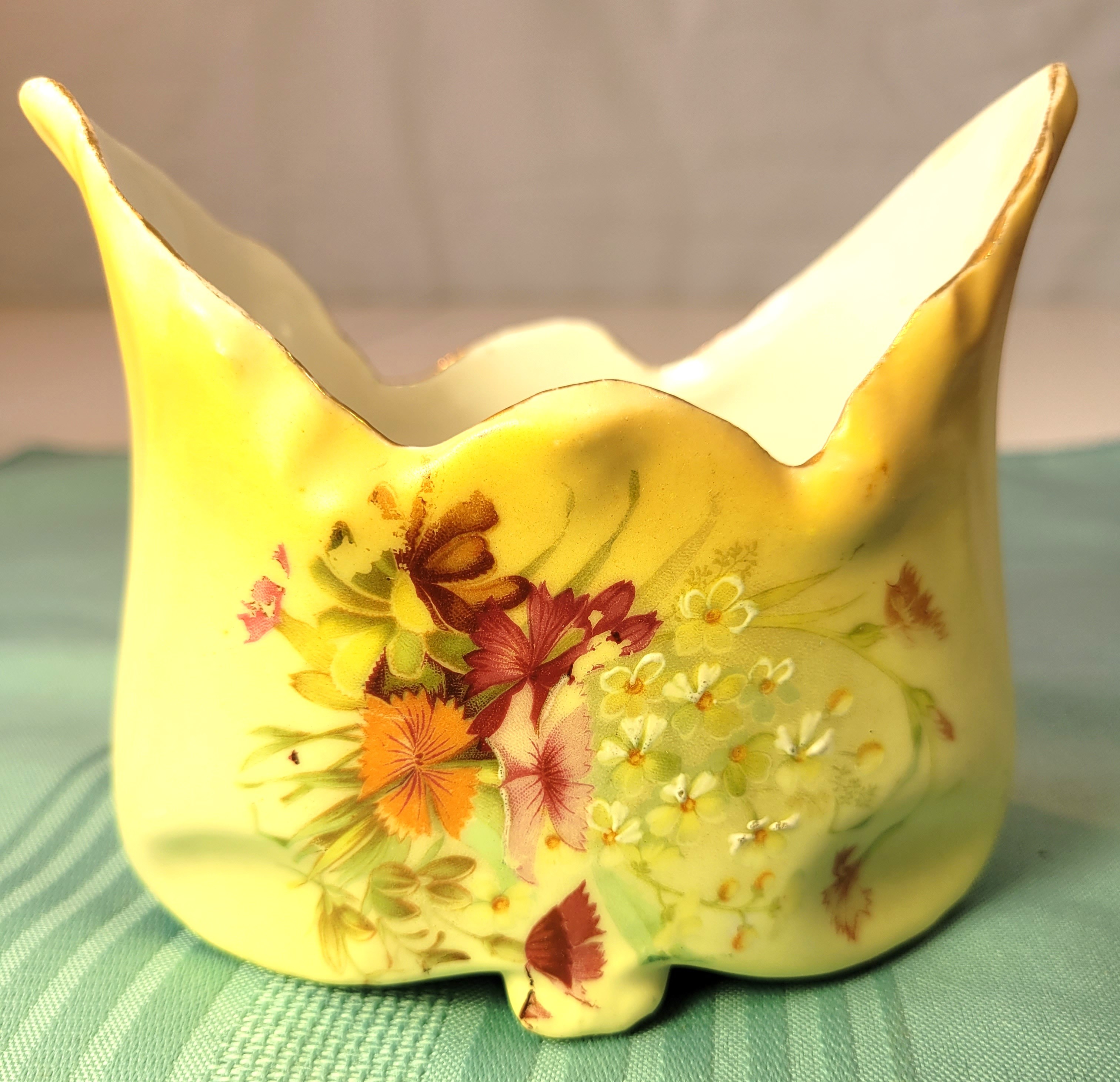 1950s Japan Hand Painted Porcelain Basket Planter Yellow Floral