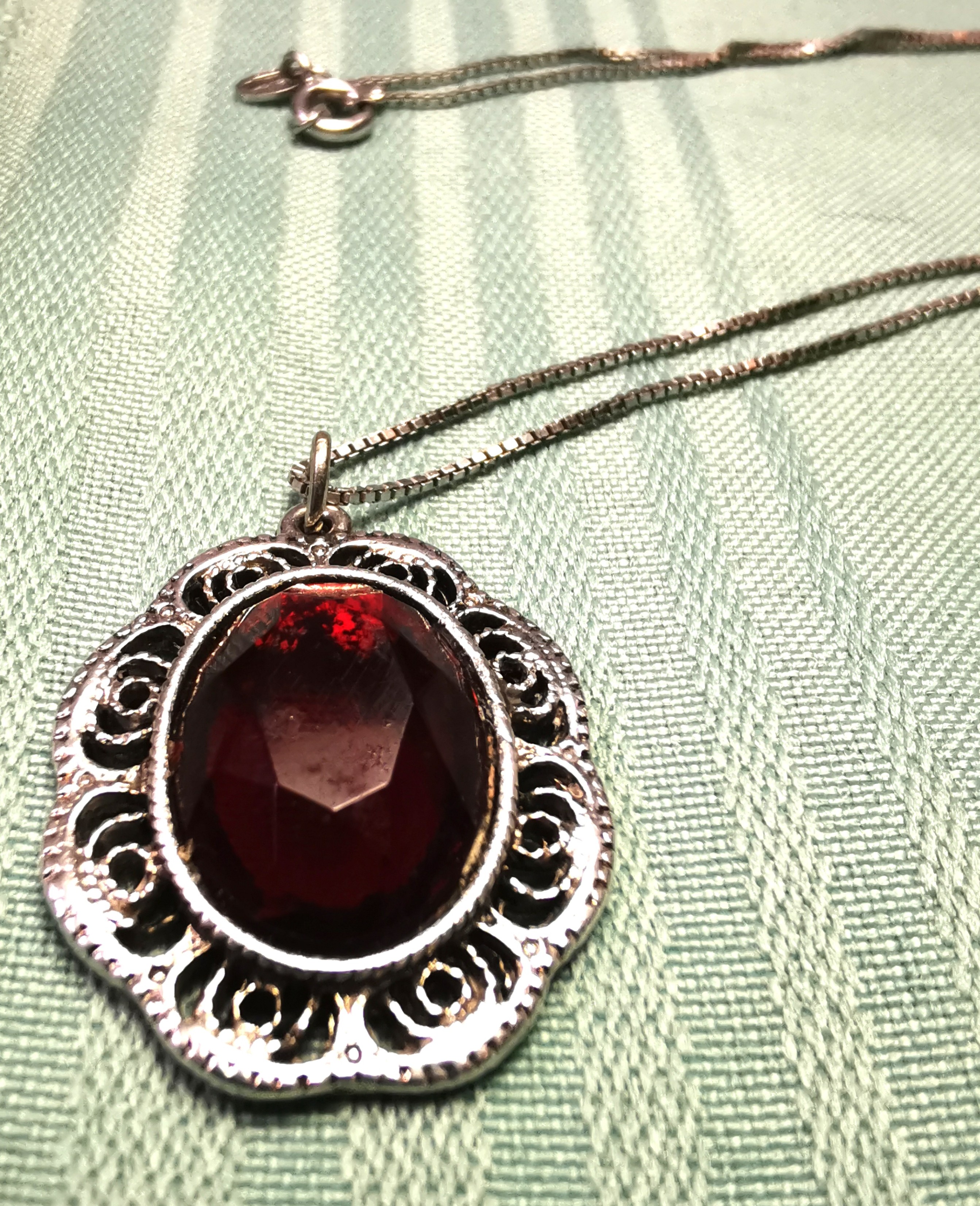 Italian 925 Sterling Silver Box Chain Necklace 18" 1990s Pendant - photo 2