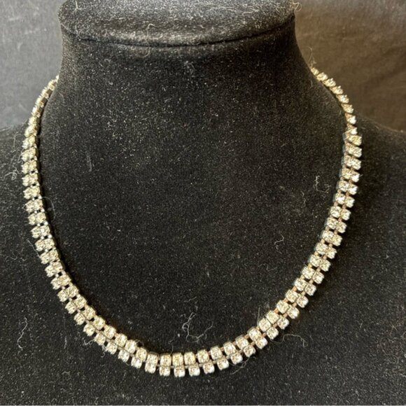 Weiss N.Y. Vintage Double Row Clear Rhinestone Choker Necklace