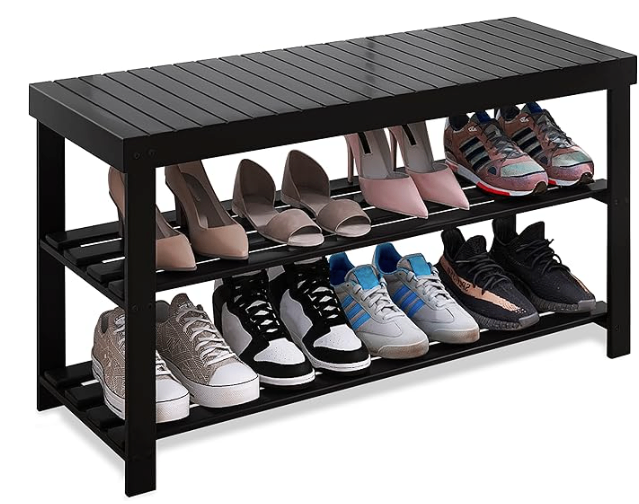 Bamboo Shoe Rack Bench, 3-Tier Shoe Shelf Organizer.