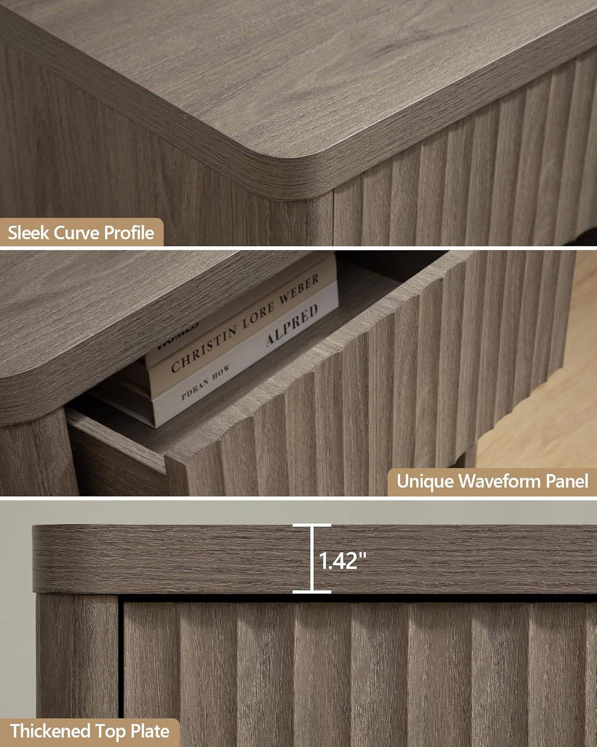 SICOTAS Fluted Nightstand with Drawer, Alder, NS1R1824/2324 - photo 5