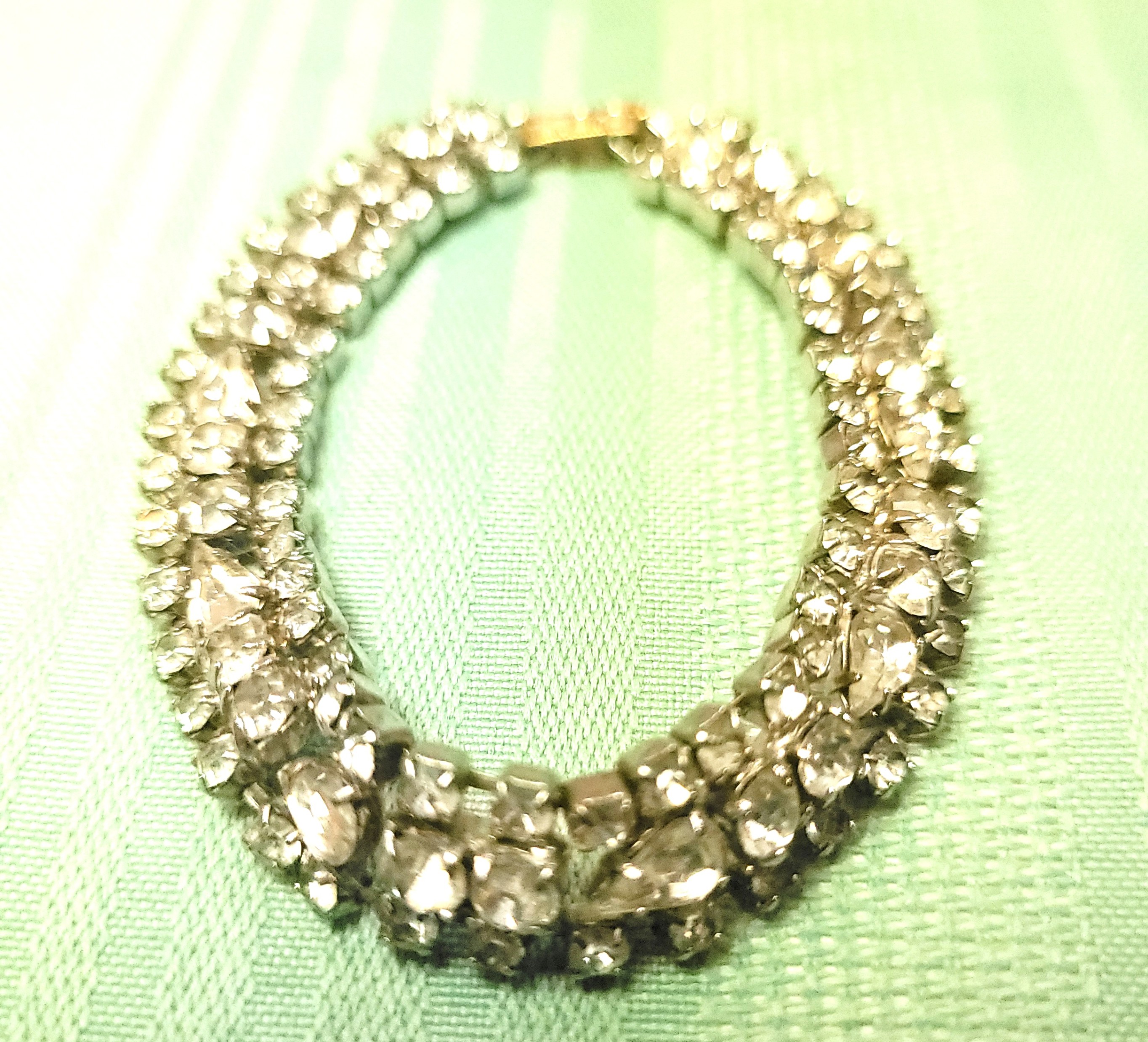 1950s Rhodium Rhinestone Bracelet 7.5" Pear Cut Mid-Century