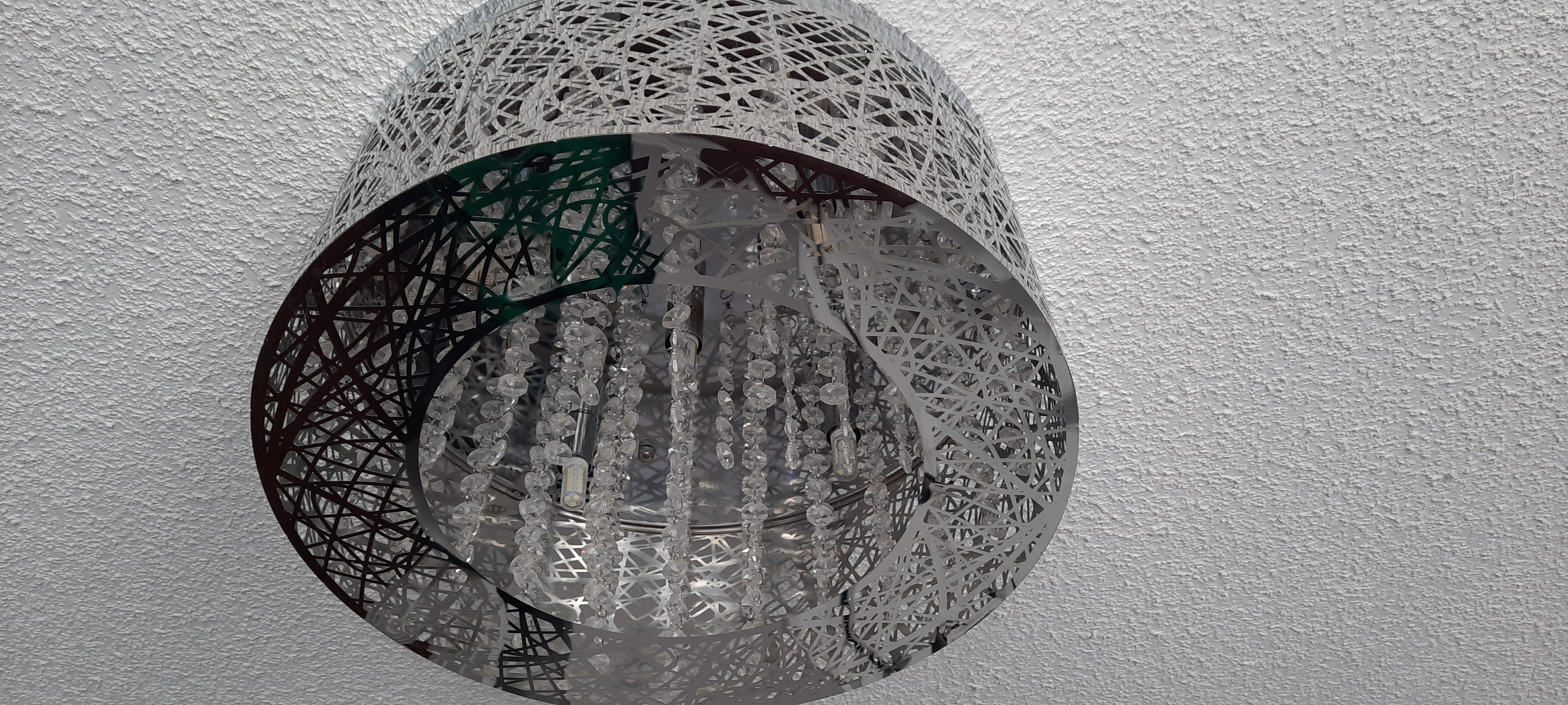 5 Light Stainless Steel Chandelier with Laser Cut Mirror. - photo 3