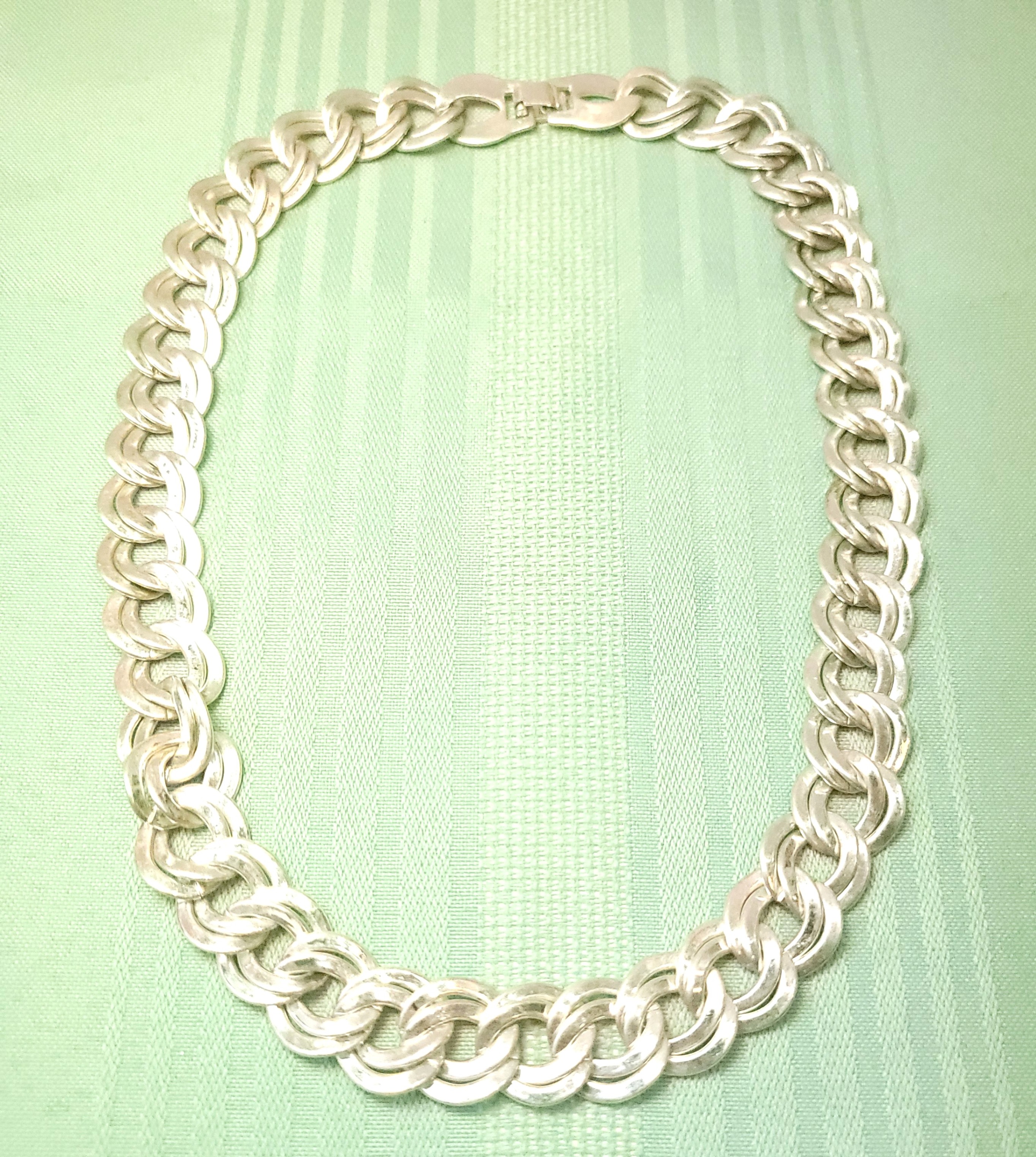1970s Silver Tone Chunky Double Link Chain Necklace 18" Heavy - photo 4