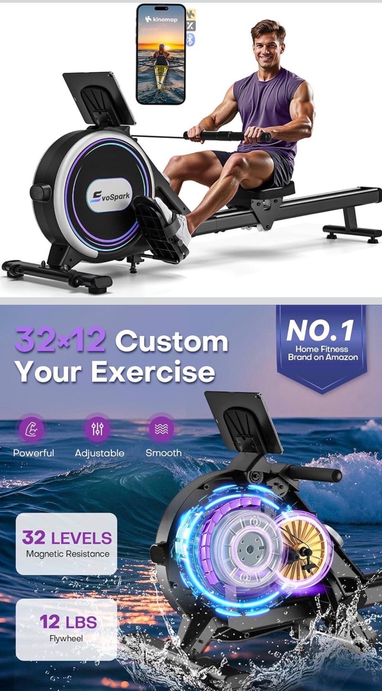 Rowing Machine Magnetic 16/32 Level Resistant Double Slide R APP - photo 5