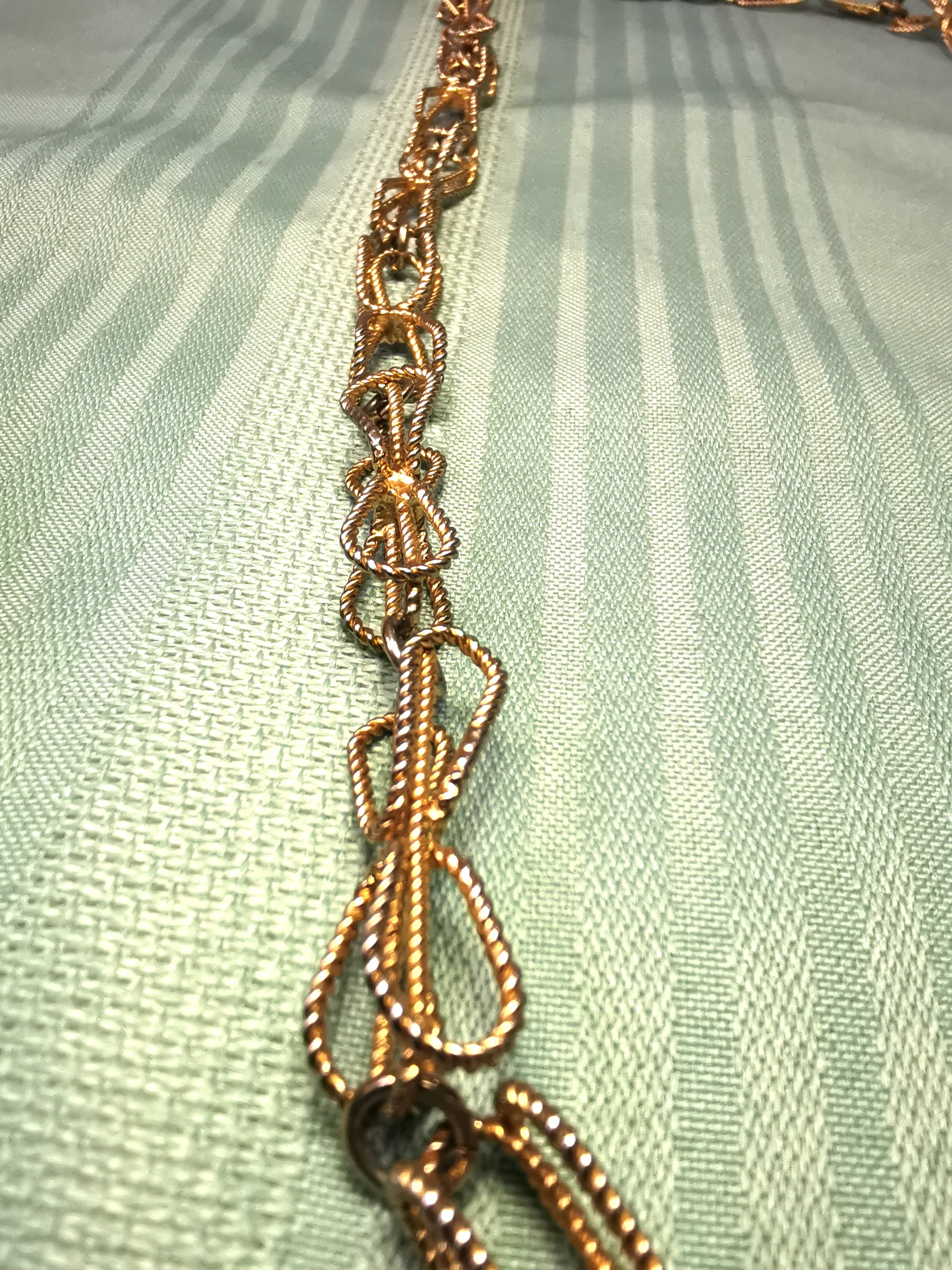29" Gold Tone Twisted Rope Bow Link Necklace - 1960s Textured - photo 3
