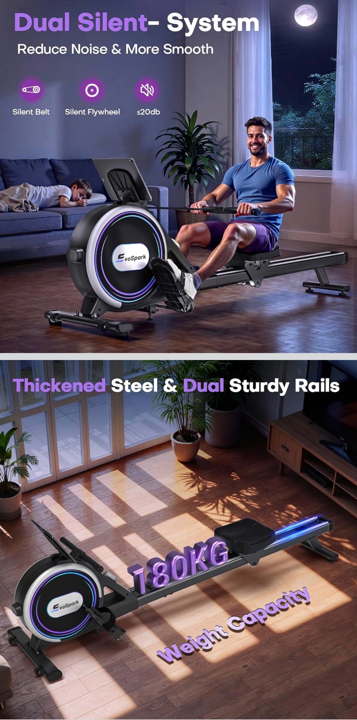 Rowing Machine Magnetic 16/32 Level Resistant Double Slide R APP