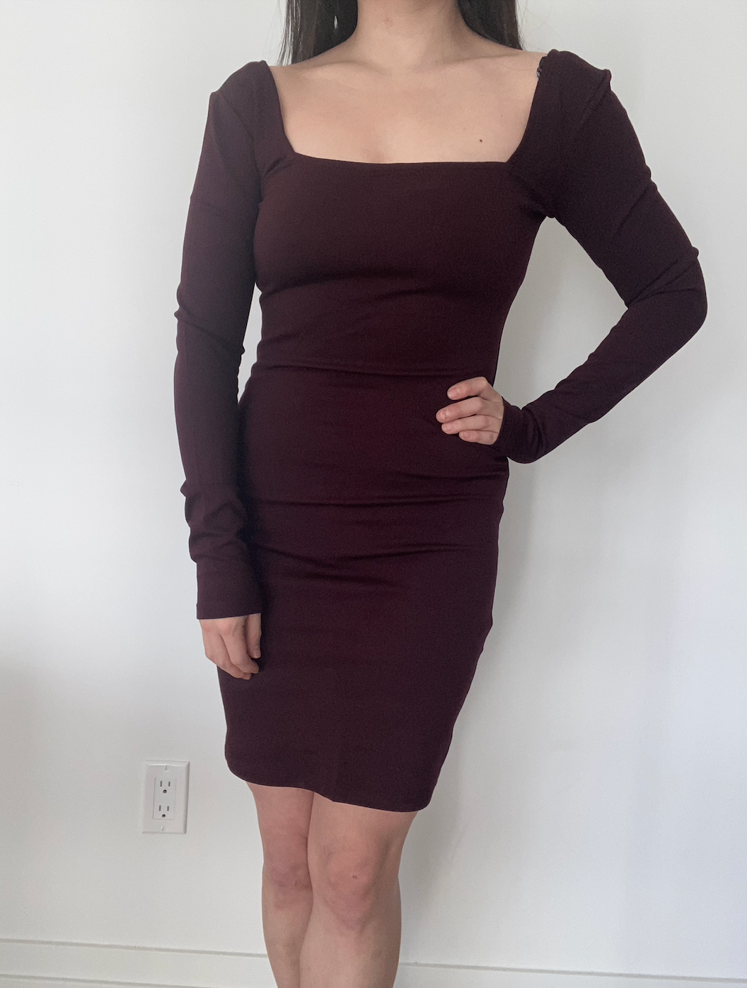 [NEW] Maroon Long-Sleeve Square Neck Dress - photo 2