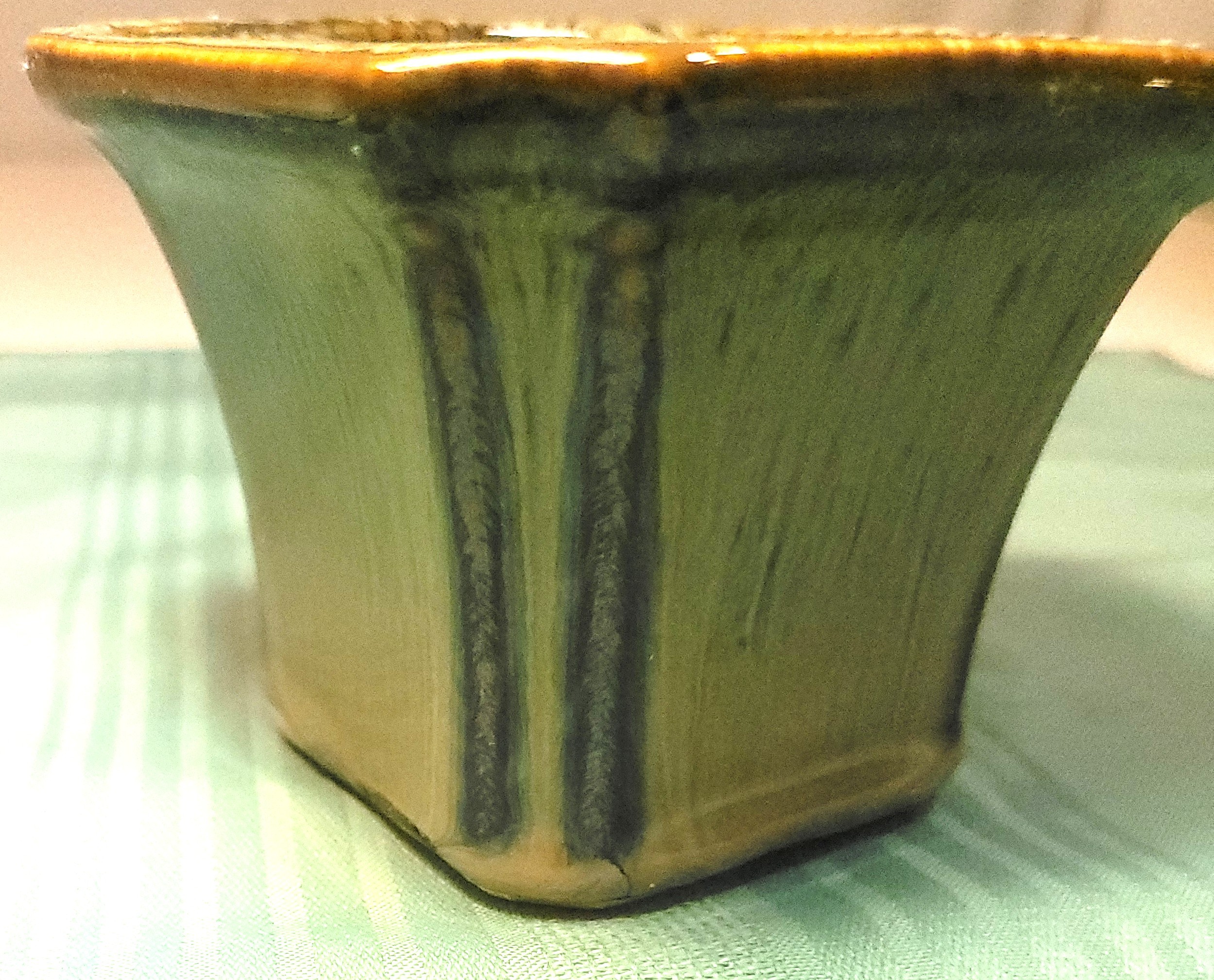 1960s Vtg Canadian Pottery Drip Glaze Planter -Green Brown - photo 2
