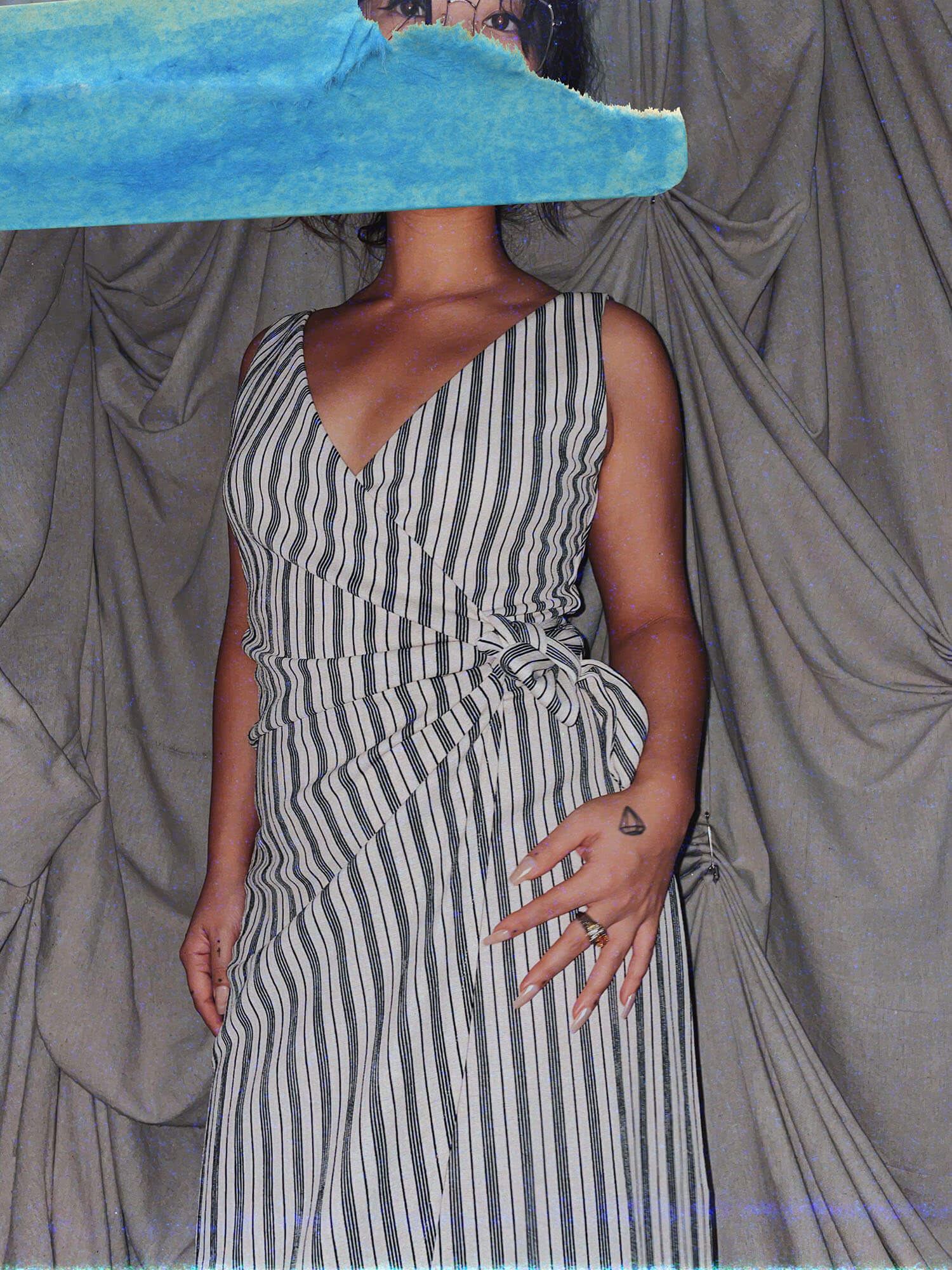 white black stripe wrap midi dress - photo 5