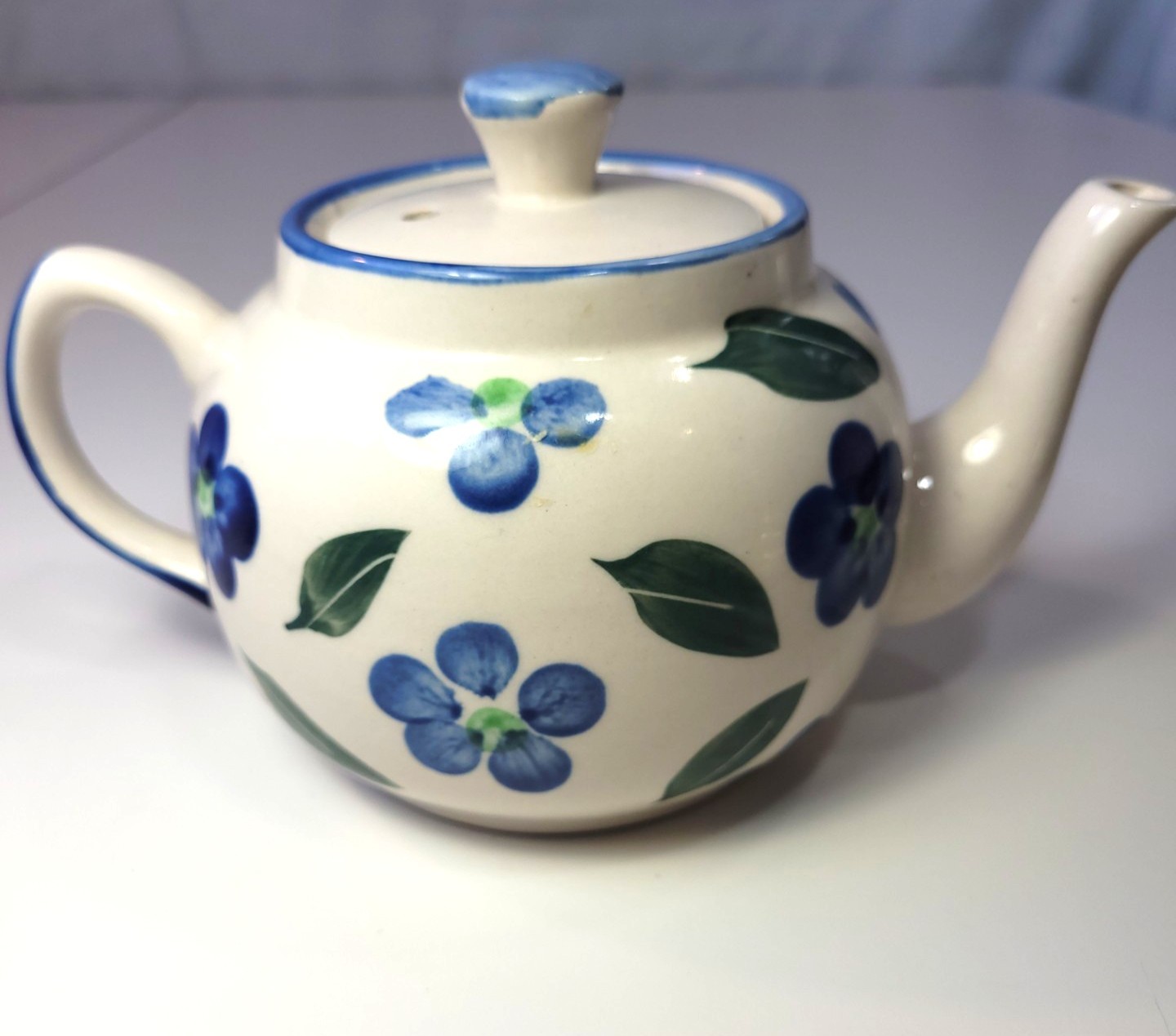 Vtg 1970s Chinese Jingdezhen Porcelain Teapot Blue Hand Painted