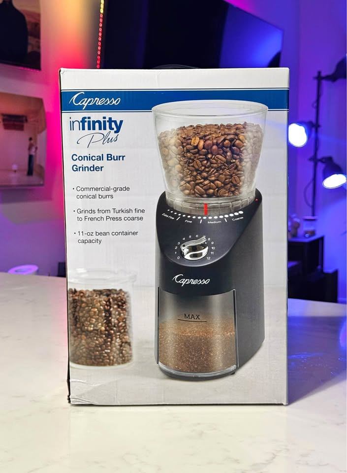 Capresso Infinity Plus Conical Burr Grinder, Black - NEW