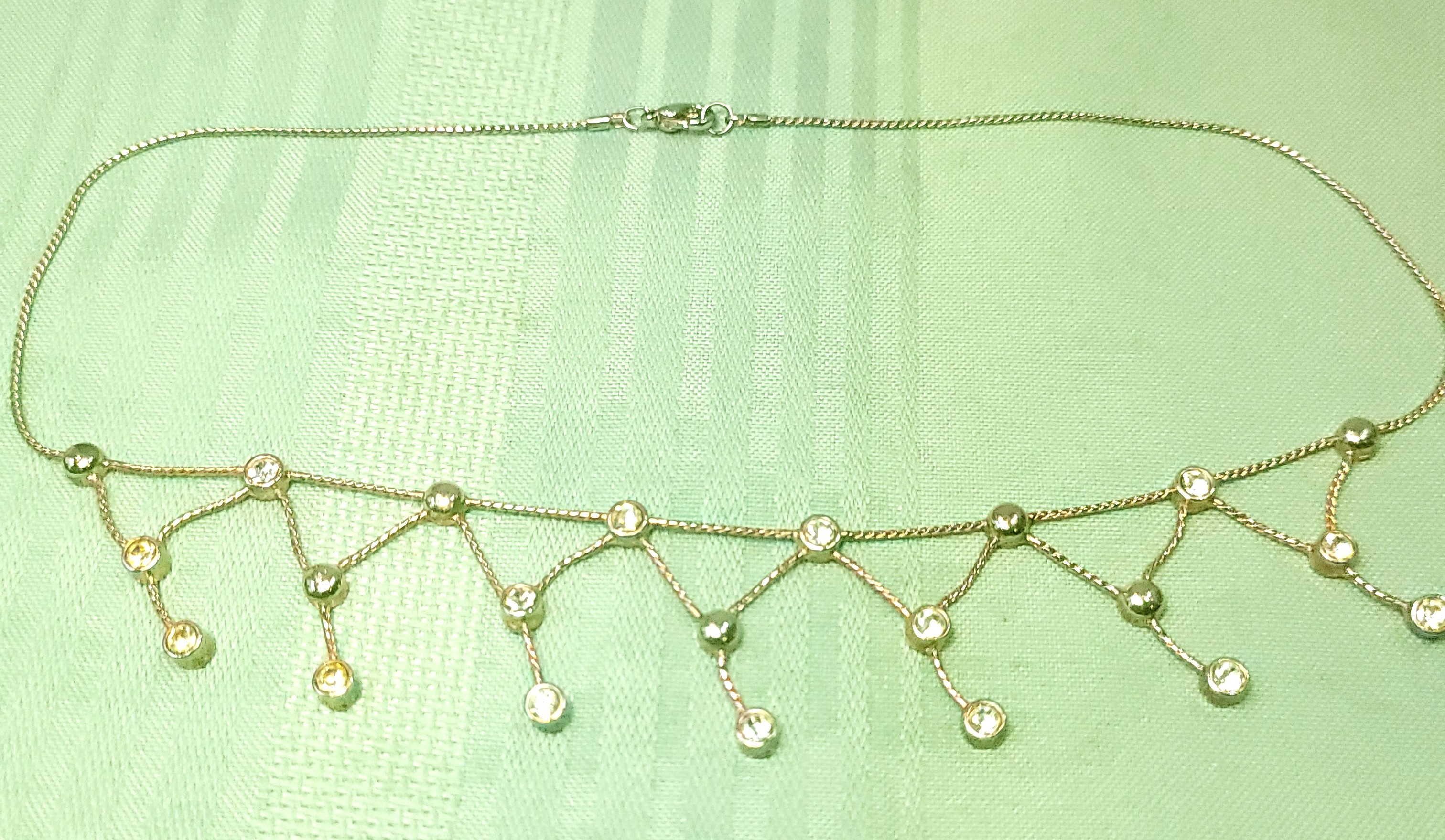 1990s Silver Toned Drip Bib Necklace 16.5" Crystal Fringe - photo 5
