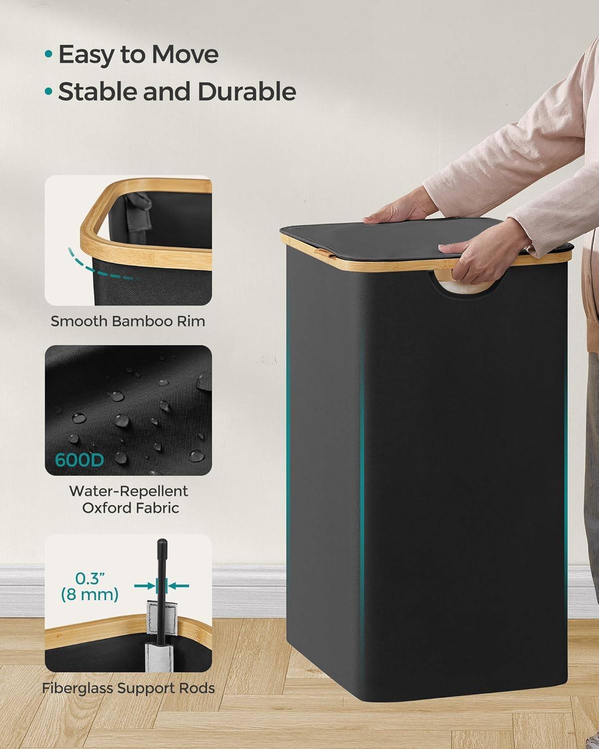 SONGMICS 2-Section Laundry Hamper, Removable Mesh Liners - photo 4
