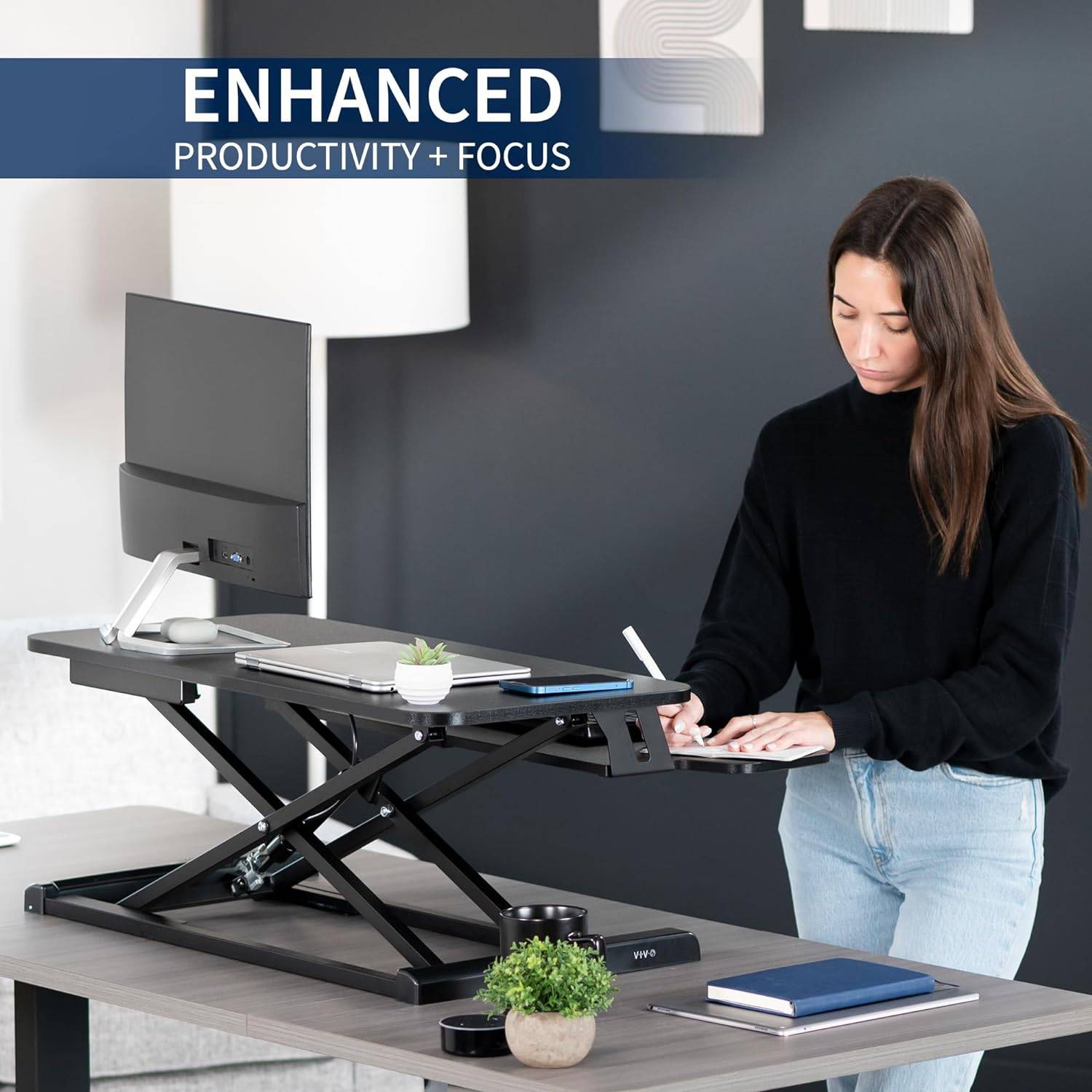 New VIVO Black Height Adjustable Standing Desk Riser - photo 2