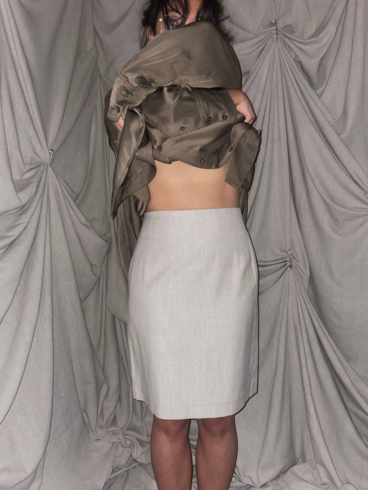 Vintage Linen Skirt ★ tan beige pencil midi high waist - photo 2