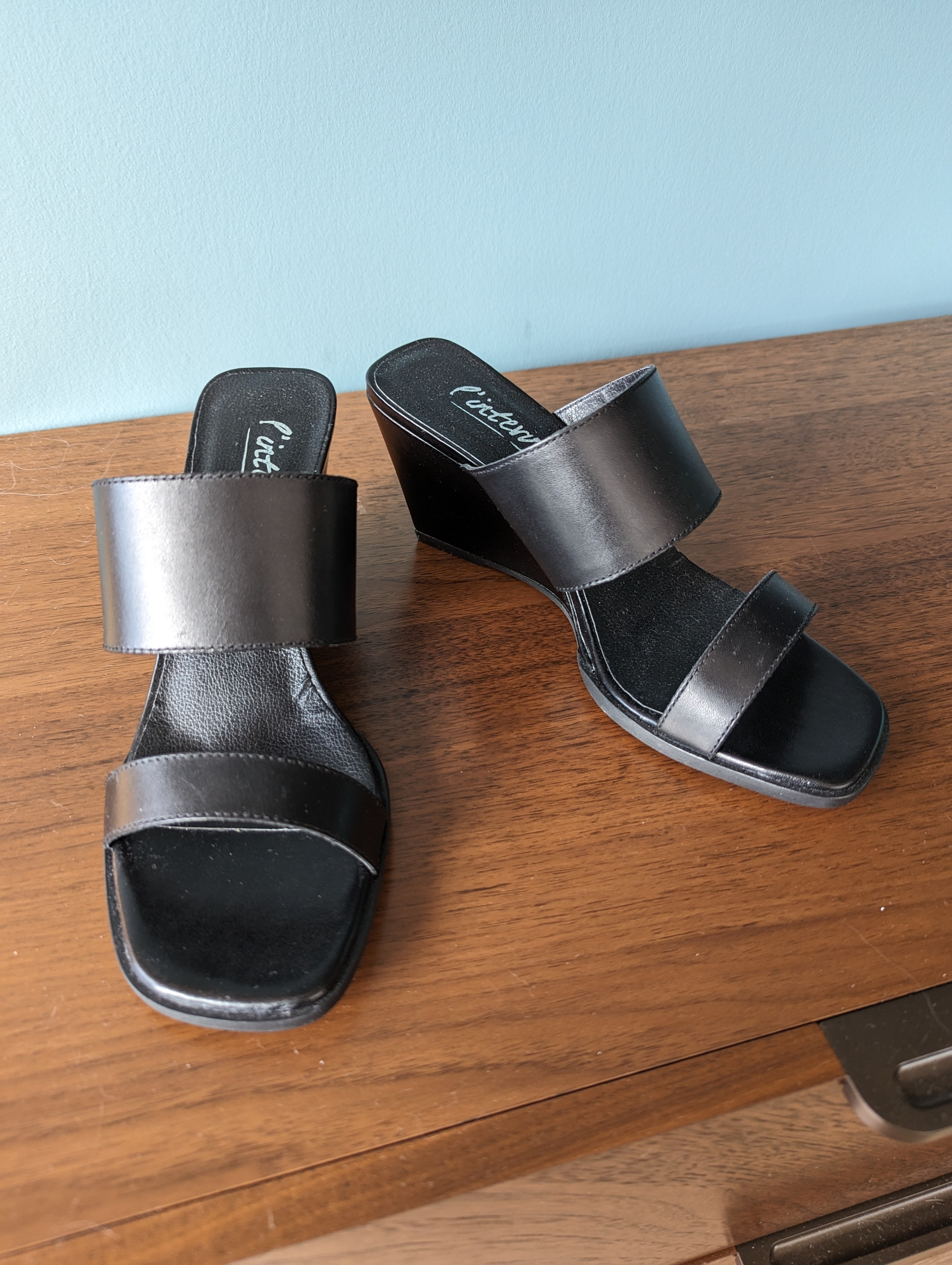 l'intervalle Black Wedge Mule Slide Heel