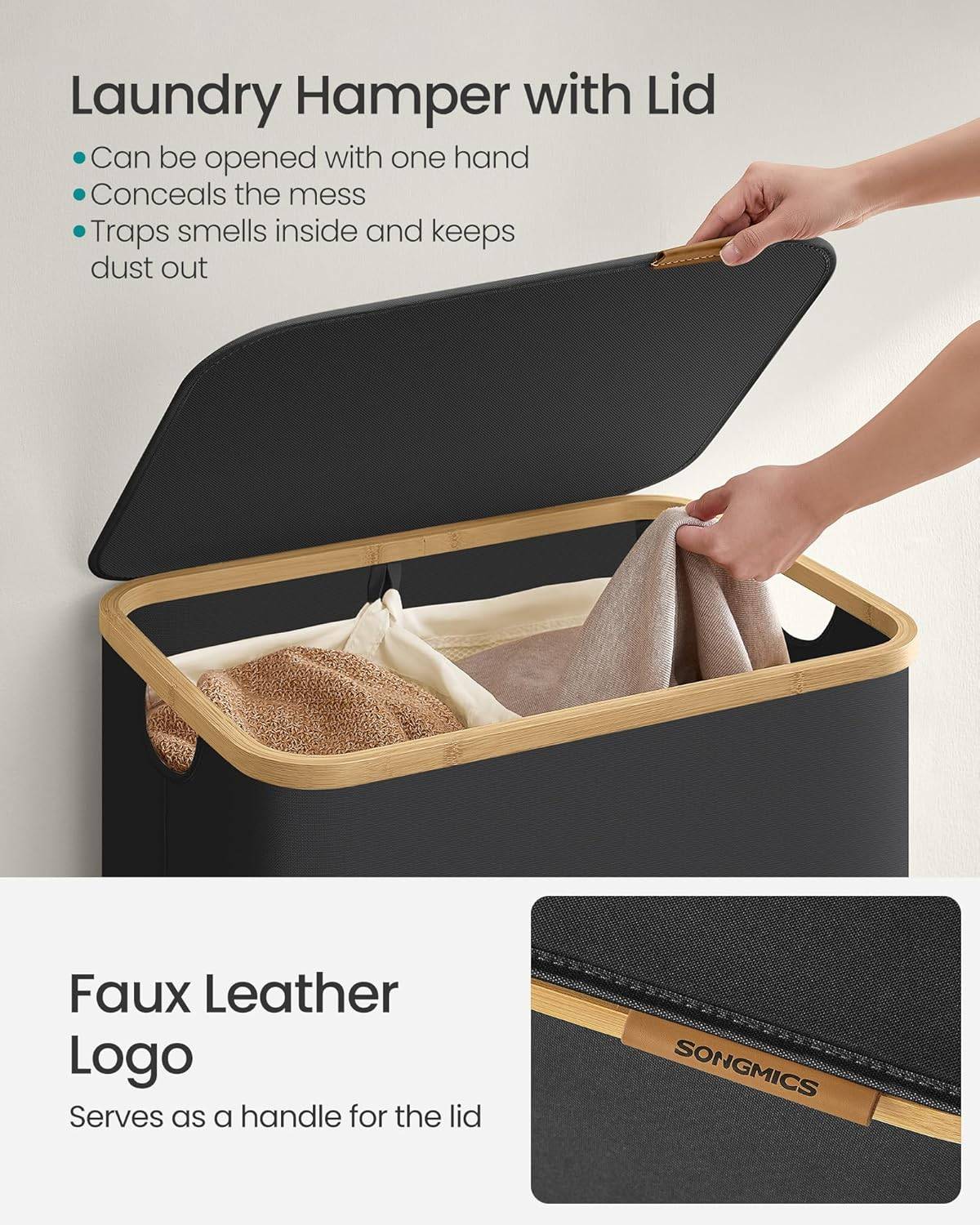 SONGMICS 2-Section Laundry Hamper, Removable Mesh Liners