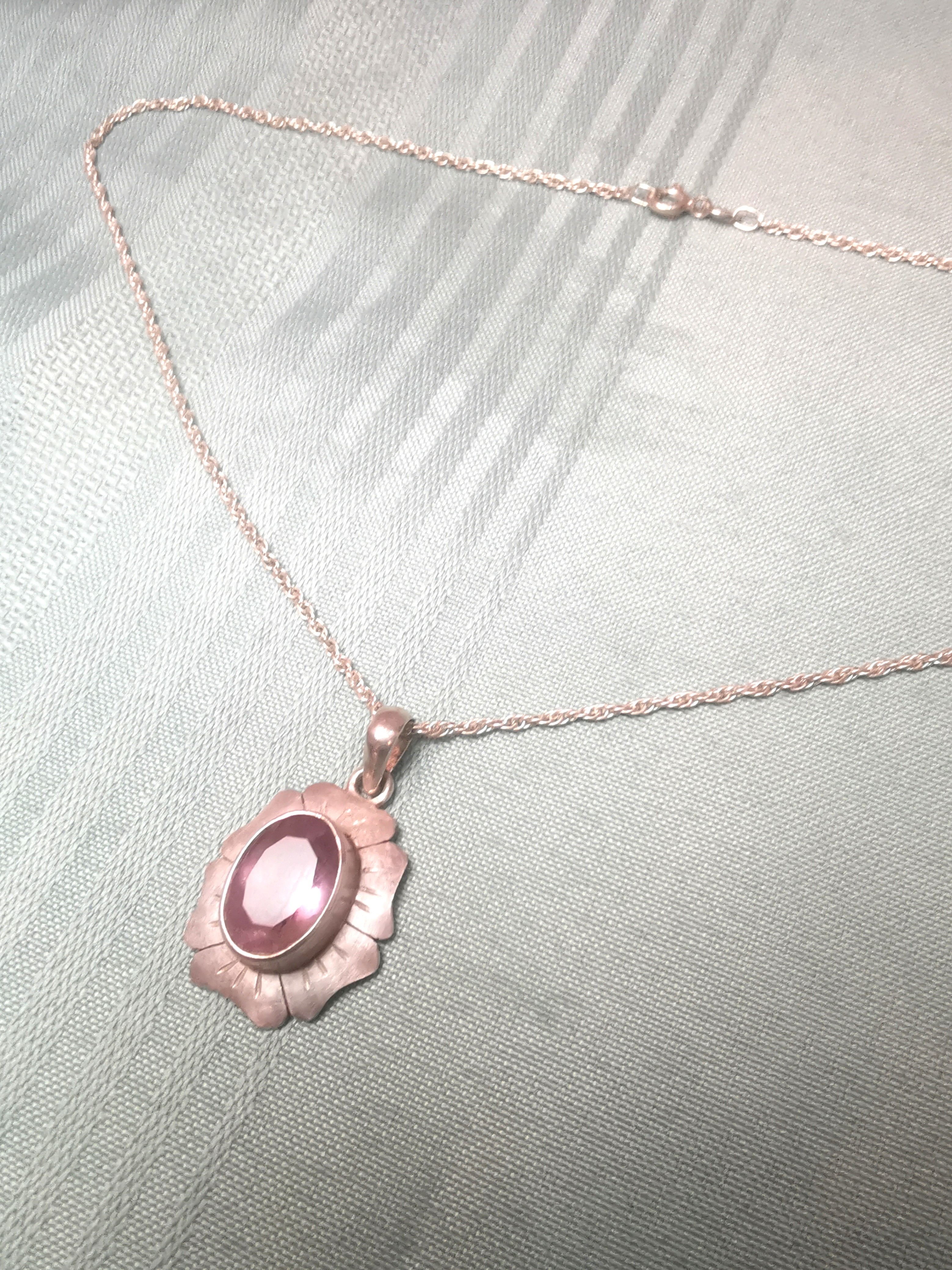 1990s Sterling Silver 925 Purple Stone Sunburst Floral Pendant - photo 3