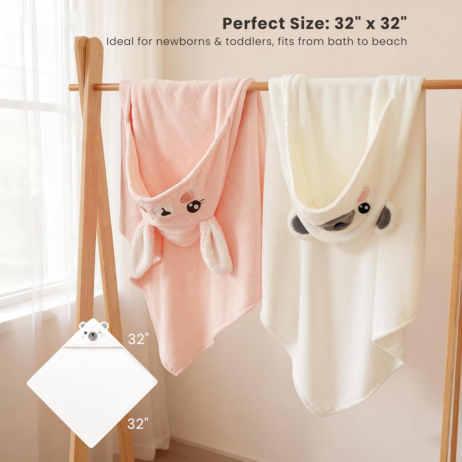 New~Hooded Baby Towels,32×32, Soft & Abs Plush Fleece, Gn(2 PK) - photo 2