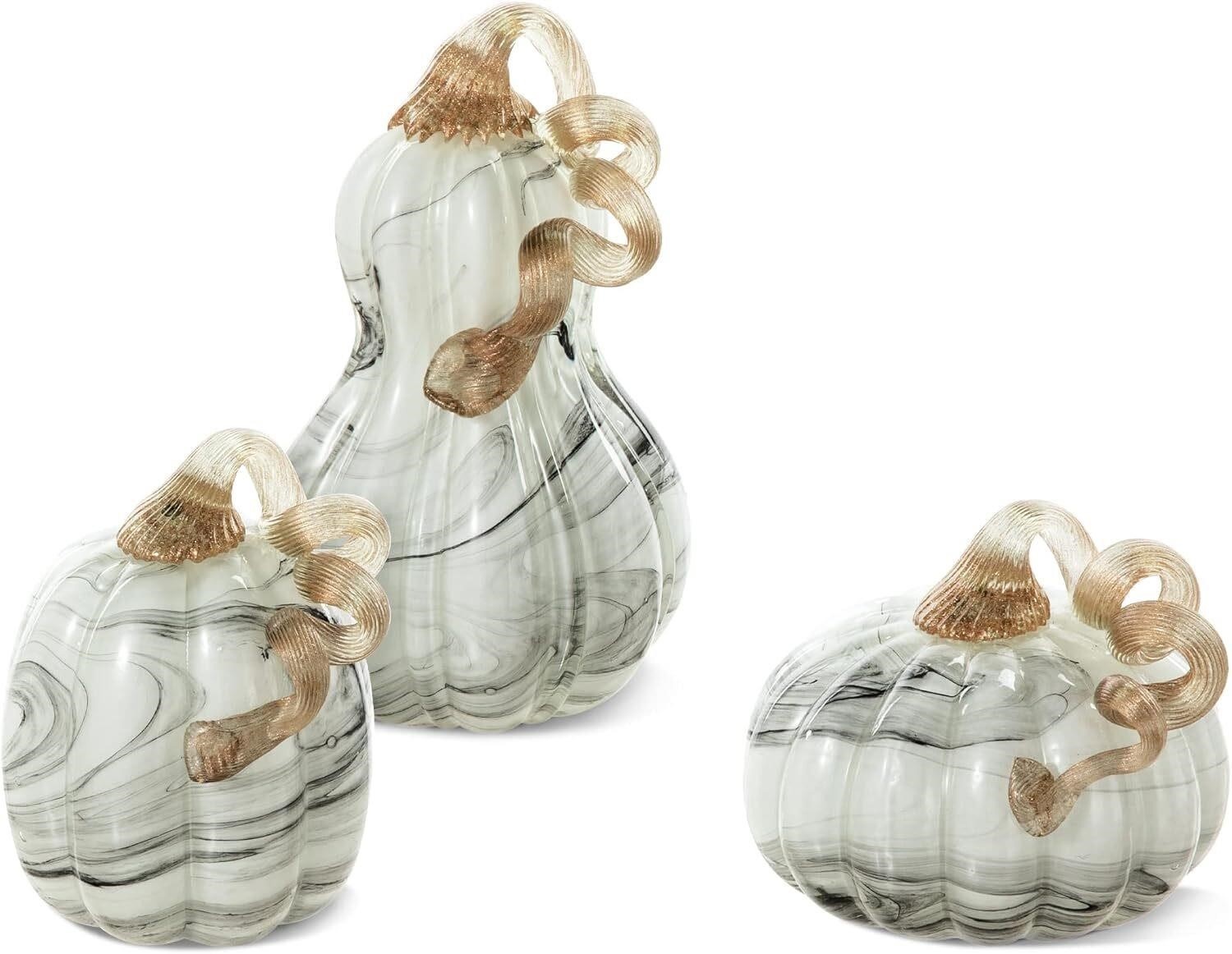 Glitzhome Glass Pumpkin Set -Handmade Fall Harvest Decor