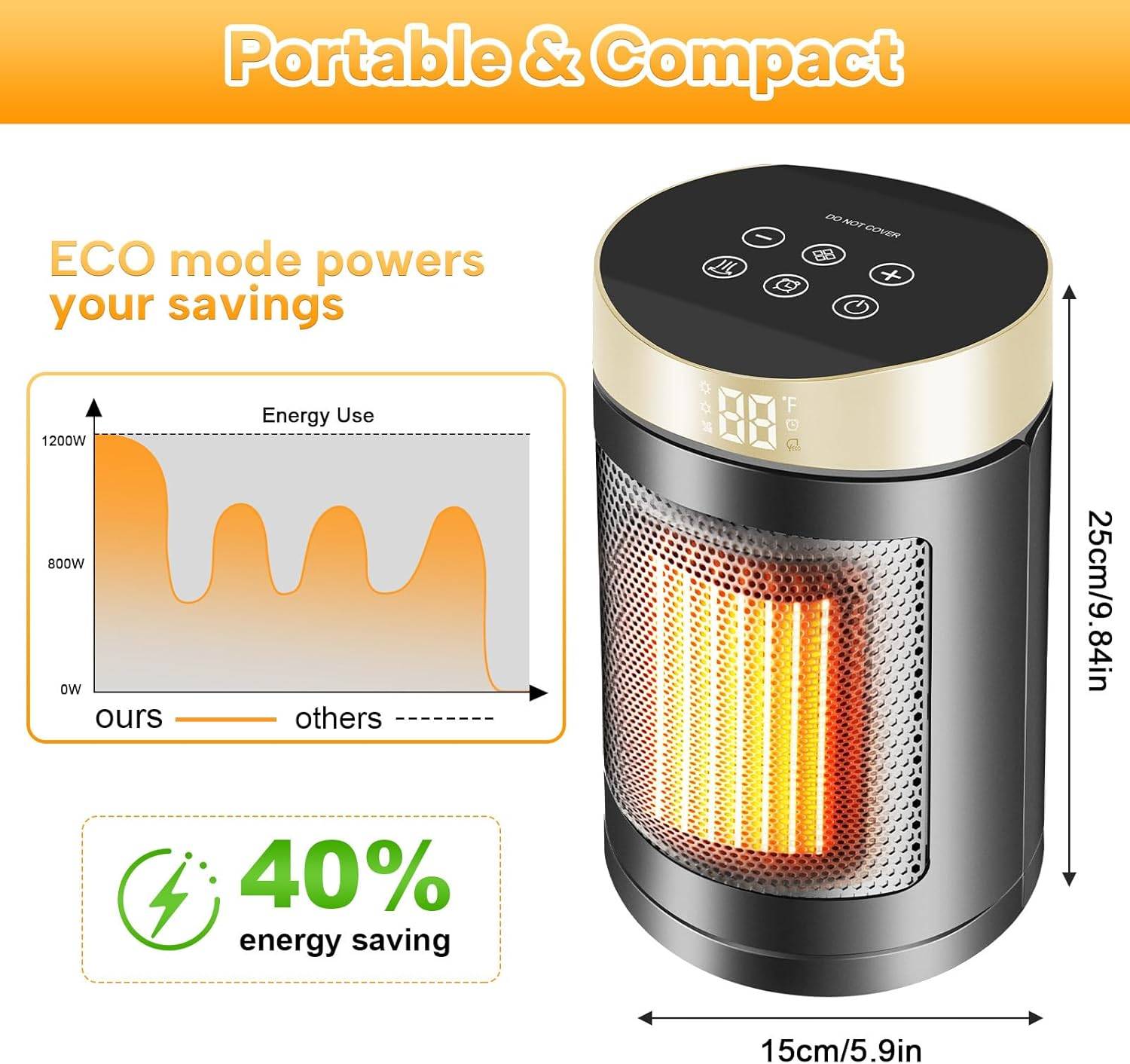 Portable Electric Space Heater, 1500W Ceramic Heating for Rooms - photo 4
