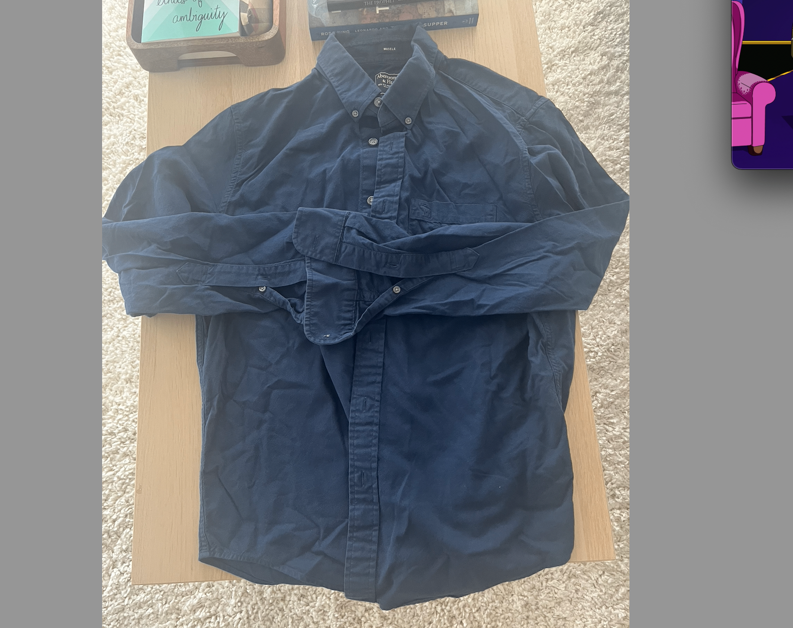 Men’s Navy Blue Abercrombie and Fitch Long-Sleeve Collared Shirt