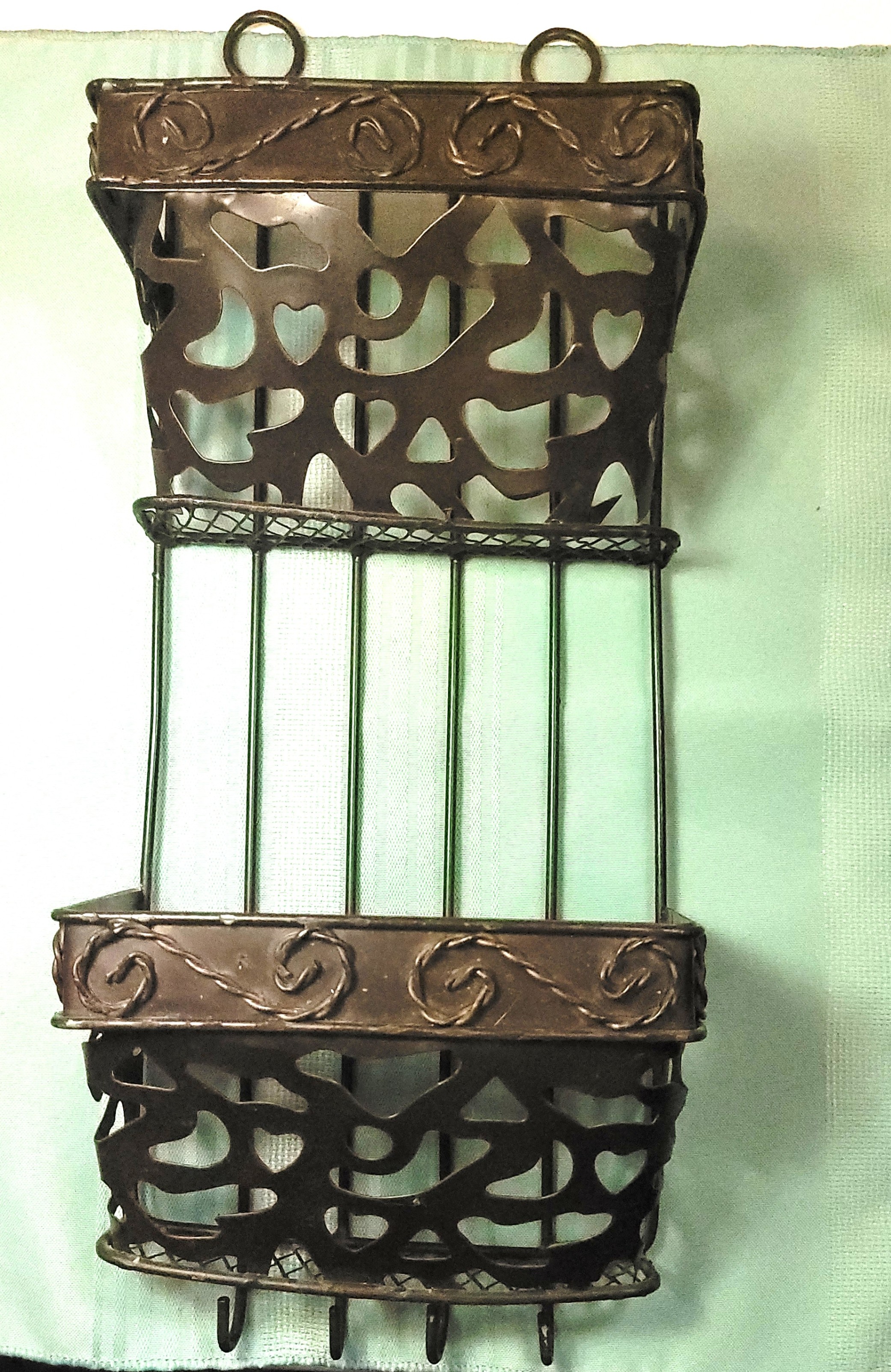 1970s Wrought Iron Mail Organizer 2 Tier Scroll Letter Holder - photo 2